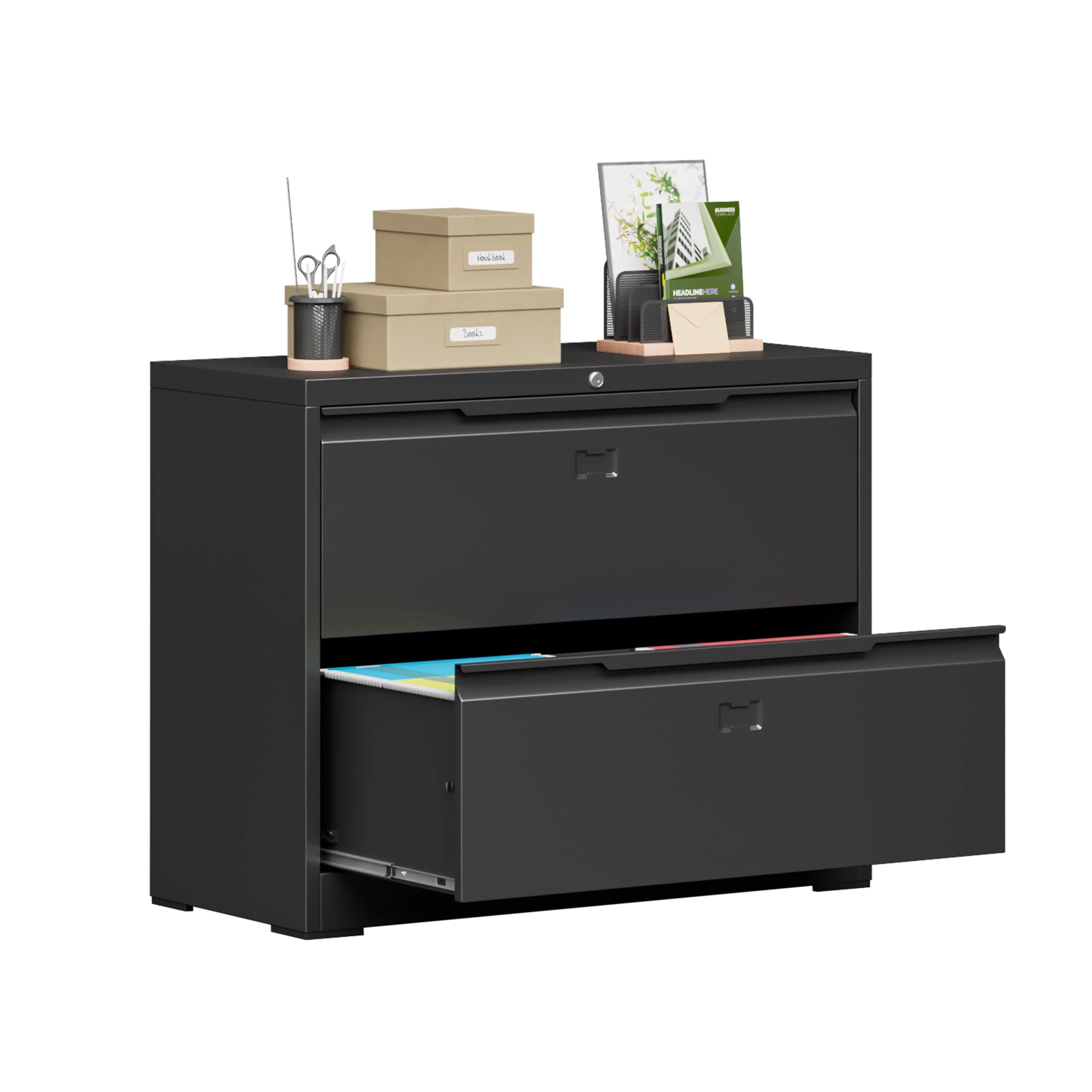 Topass Lateral File Cabinets with Lock, 2 Drawer Steel Wide Filing Organization Storage Cabinets, Steel File Cabinet for A4 Legal/Letter Size, Assembly Required (Black, 2 Drawer - 36