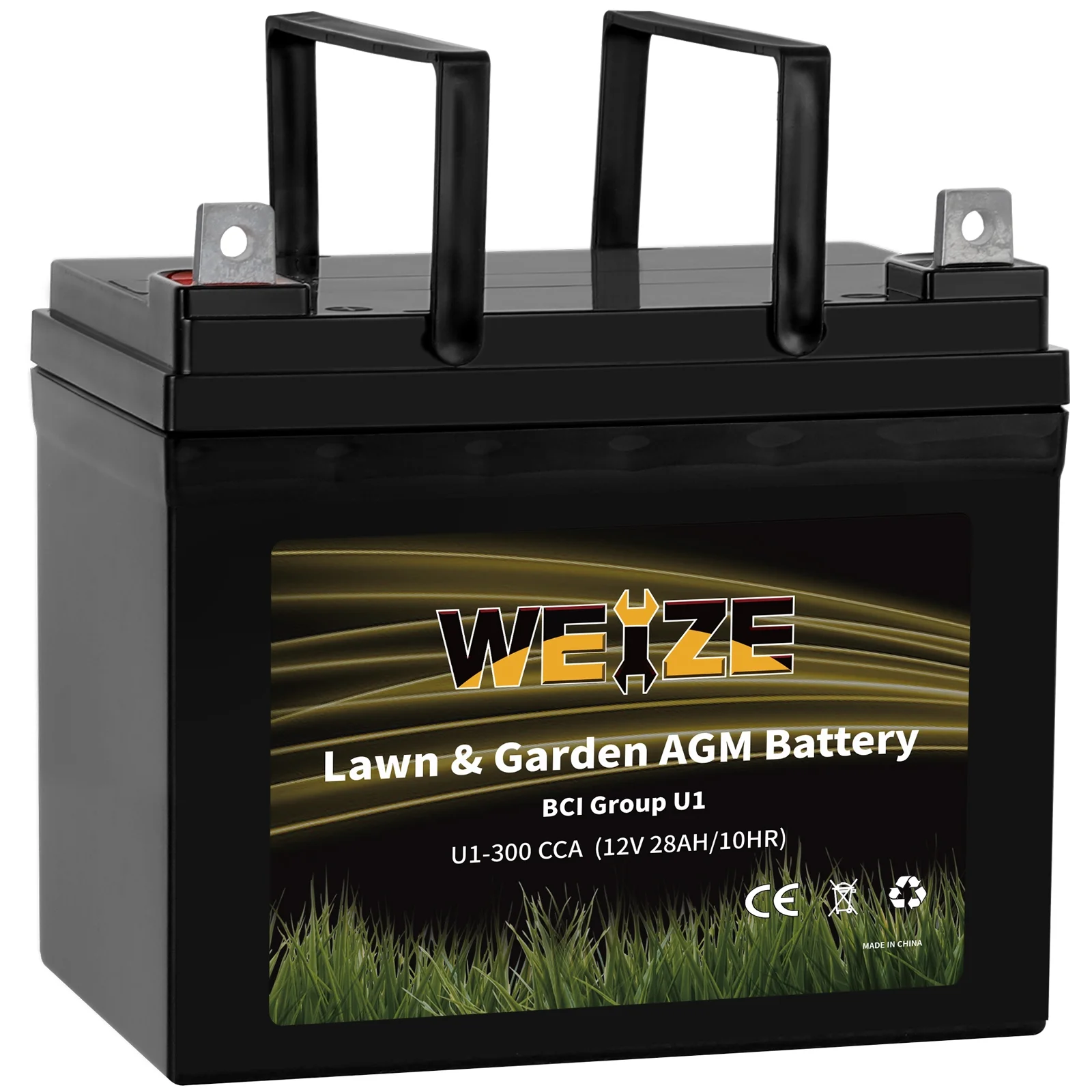 WEIZE Lawn & Garden AGM Battery, 12V 300CCA BCI Group U1 SLA Starting Battery for Lawn, Tractors and Mowers, Compatible with John Deere, Toro, Cub Cadet, and Craftsman