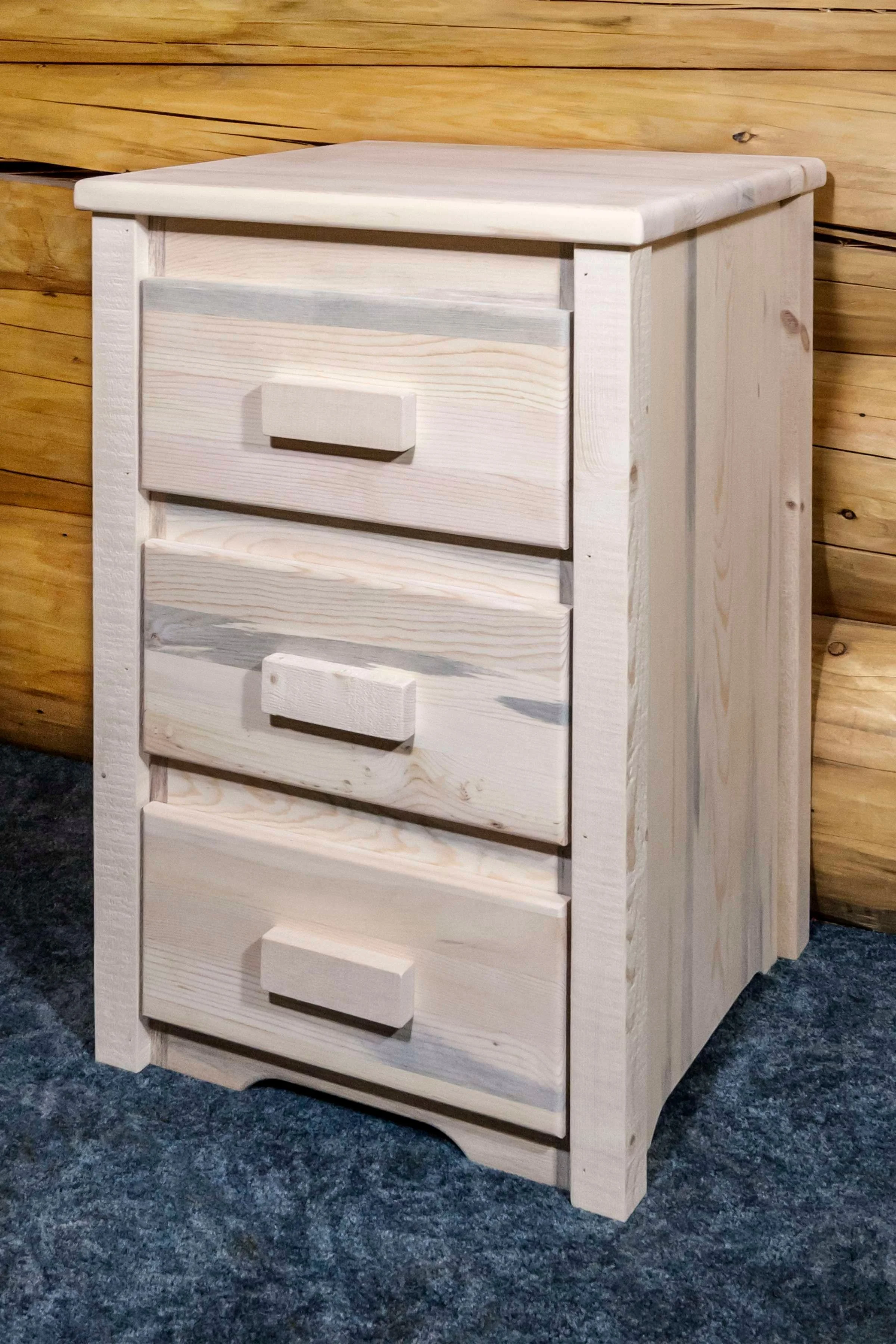 Homestead Collection Nightstand with 3 Drawers, Clear Lacquer Finish