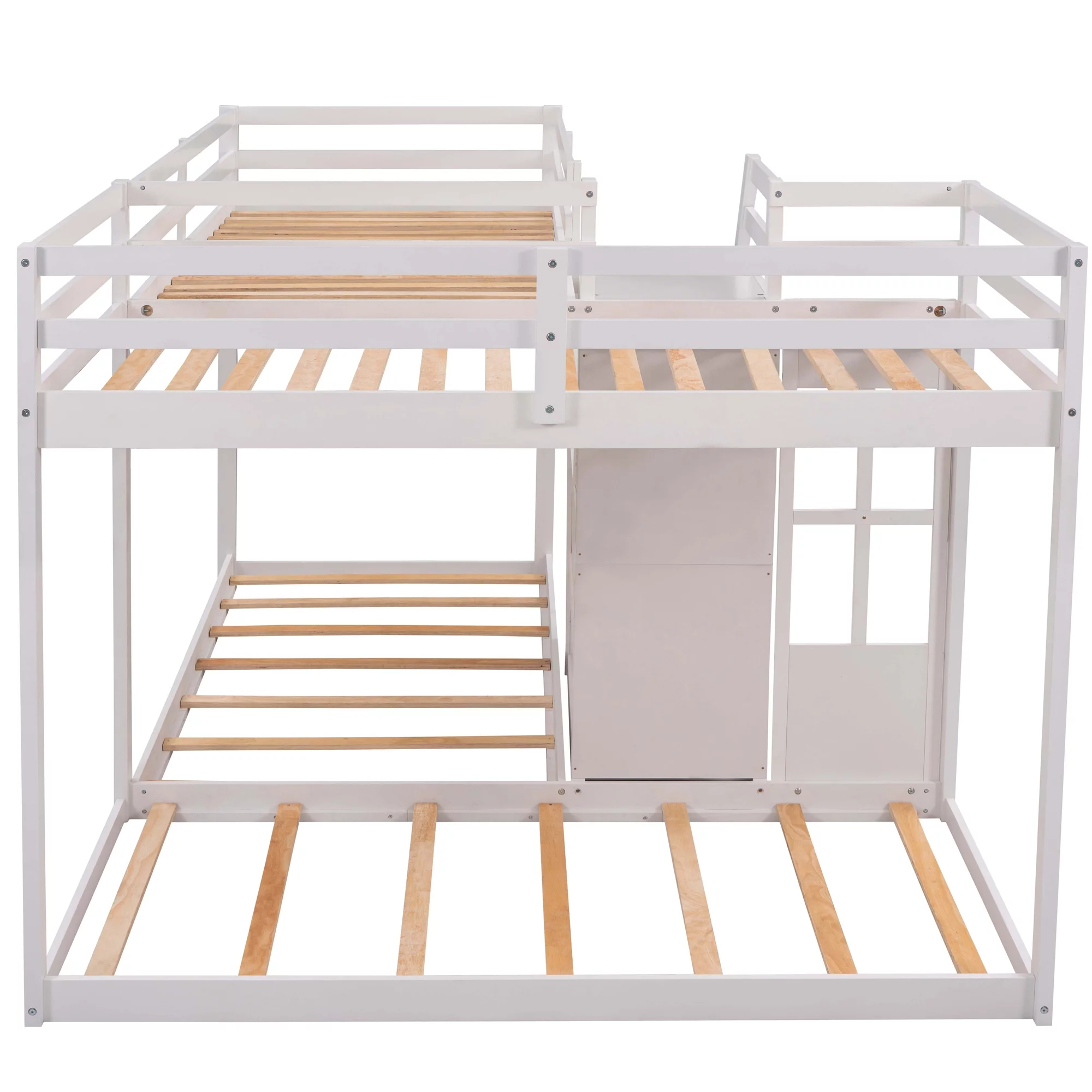 EUROCO Twin over Twin L-Shaped Bunk Bed with Middle Staircase, White