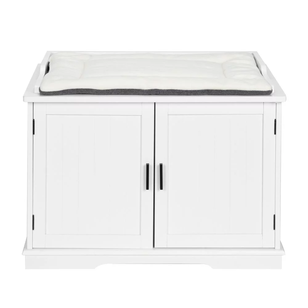 UBesGoo Wood Cat Litter Box Enclosure, Hidden Washroom Indoor Cat Crate with Double Doors, Decorative Pet Side Table, White