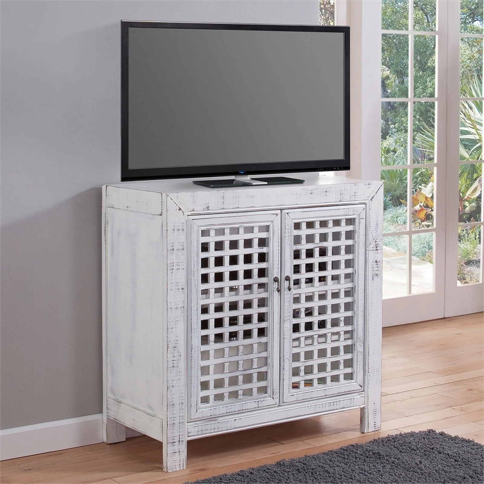 Bowery Hill Farmhouse Wood Accent Cabinet with Adjustable Shelves in White