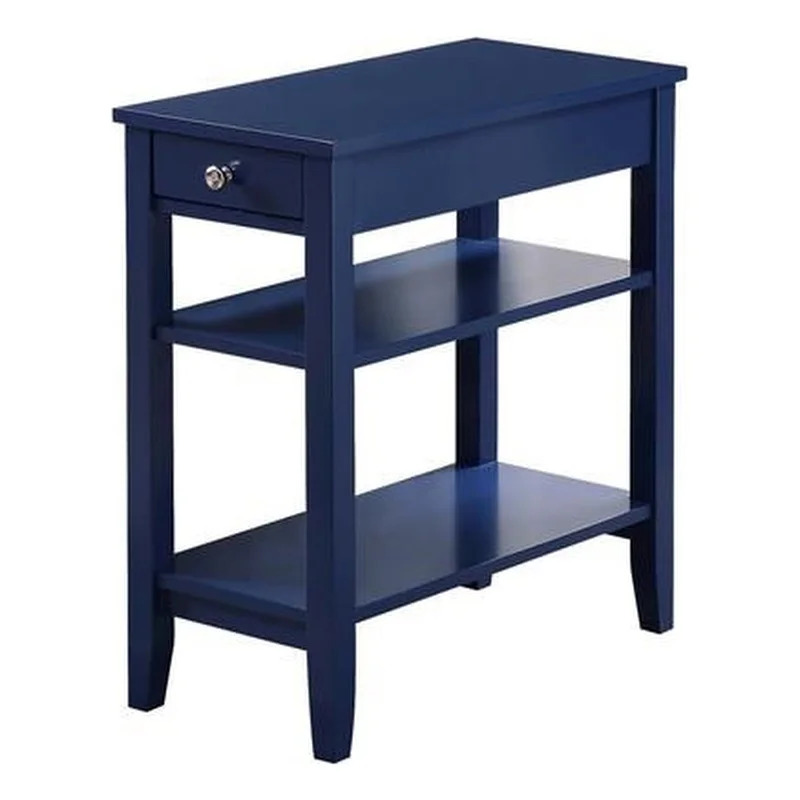 Pemberly Row Three-Tier End Table With Drawer in Blue Wood Finish