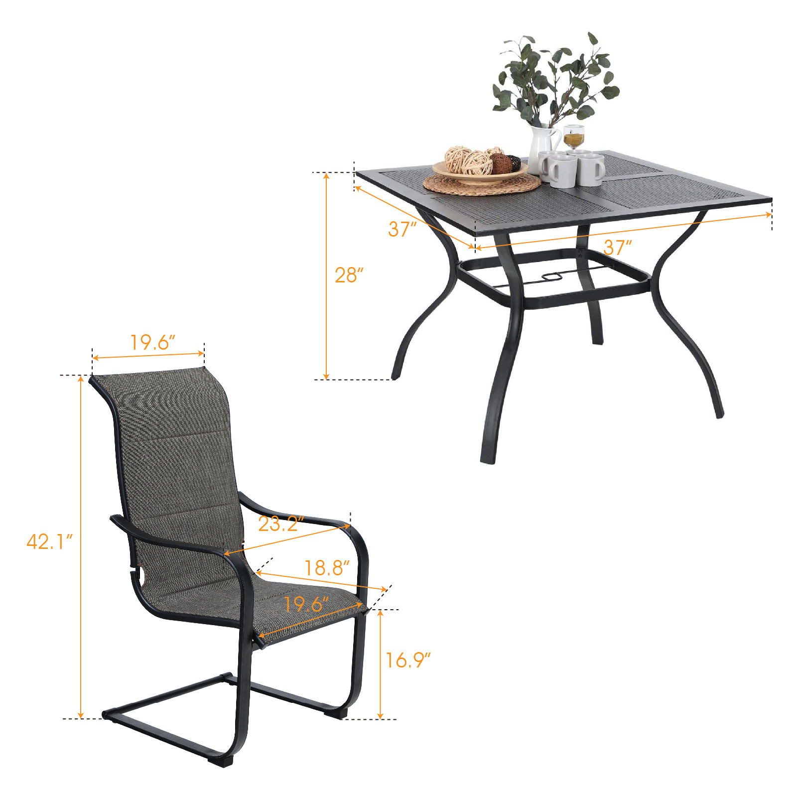 Sophia & William 5 Pieces Metal Patio Dining Set Paded Chairs and Table Furniture Set