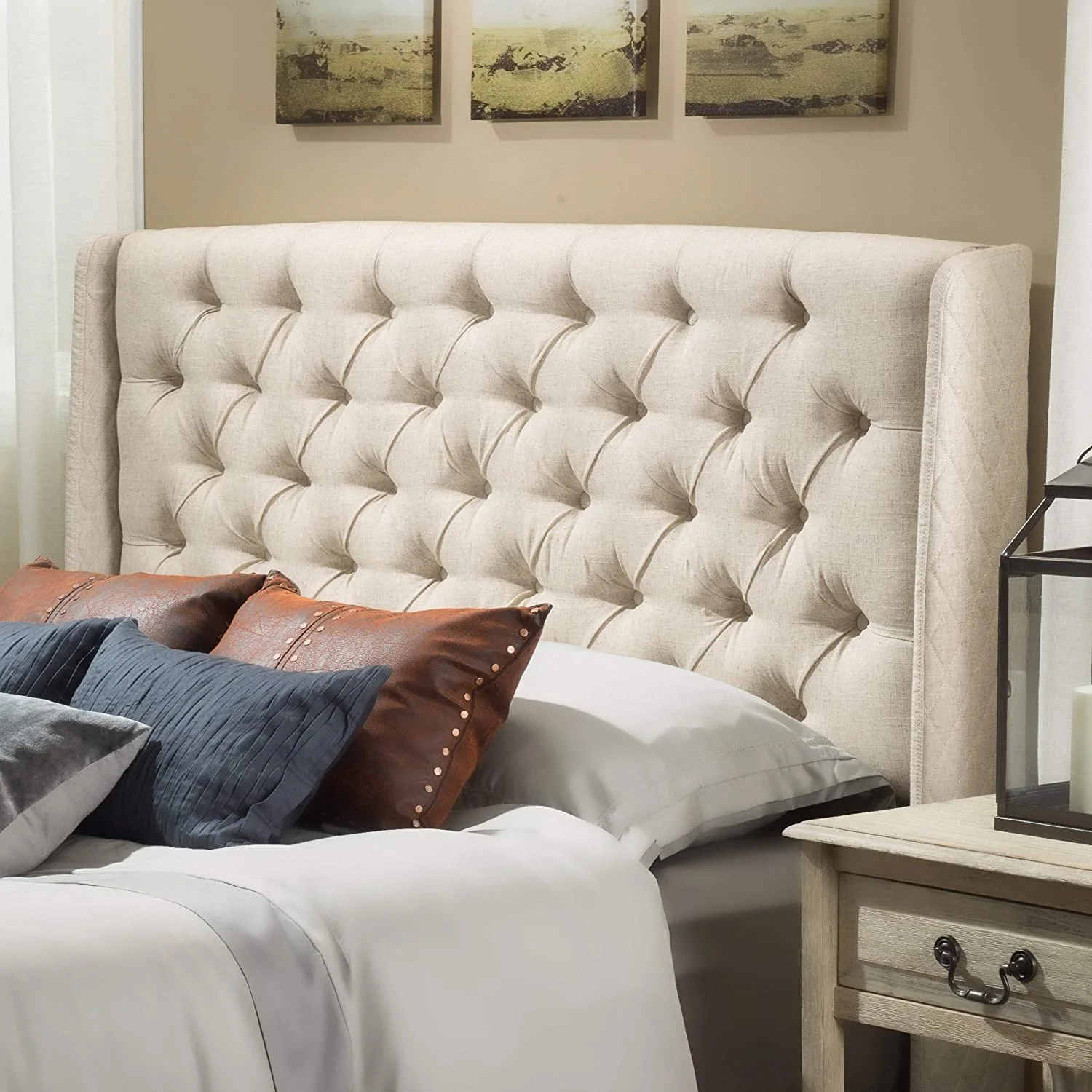 HYUN Lidia Tufted Fabric Headboard, Queen / Full, Eggshell