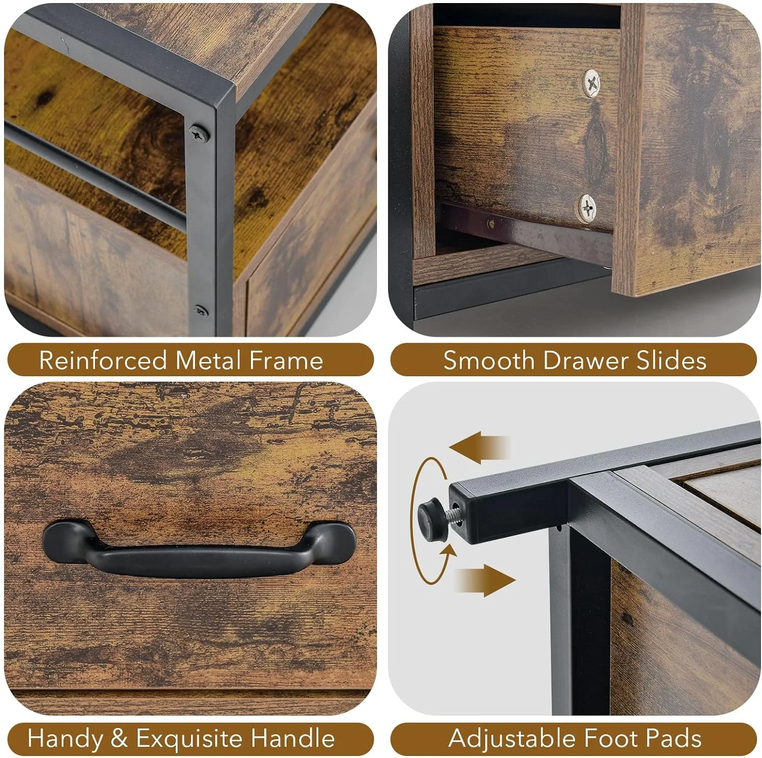 ZFGSUIJN Industrial Wood Coffee Table - Living Room Rectangular Center Table w/ 2 Drawers & Open   Accent Sofa Console Table w/Sturdy Metal Frame & Wooden Top  Rustic Brown