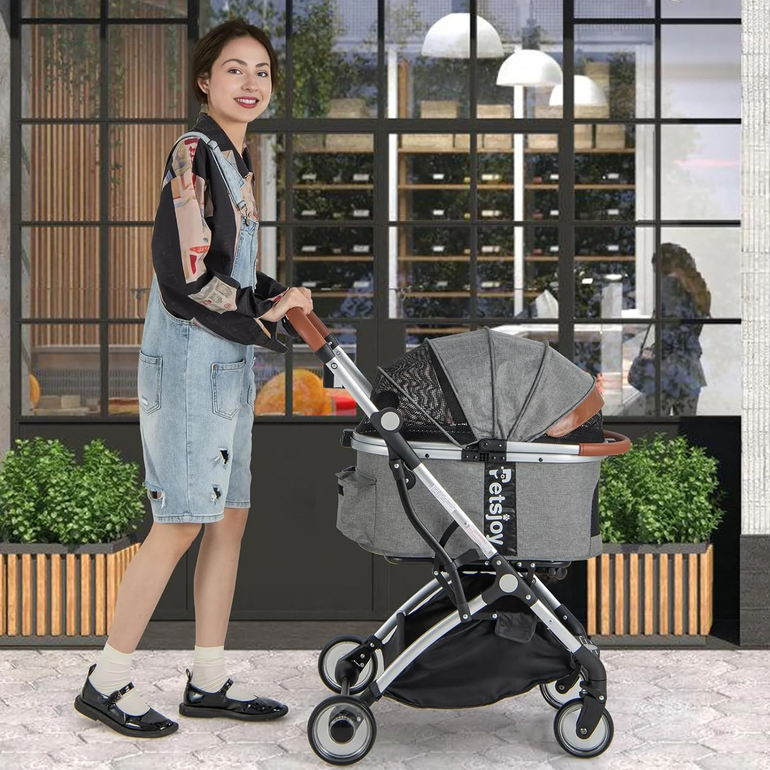3-in-1 Pet Stroller, Foldable Dog Cat Stroller w/Removable Waterproof Cover, Storage Basket, Telescopic Handle, 4 Wheel Pet Travel Carrier w/ 360°Front Wheels & Rear Wheels w/Brake
