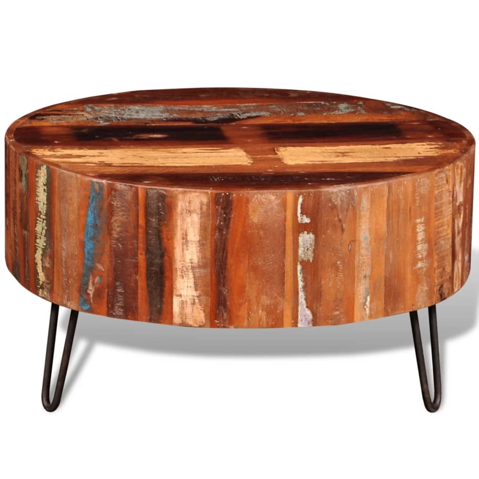 moobody Round Coffee Table Reclaimed Wood End Side Table with Iron Legs Pure Handmade Living Room Home Furniture 28