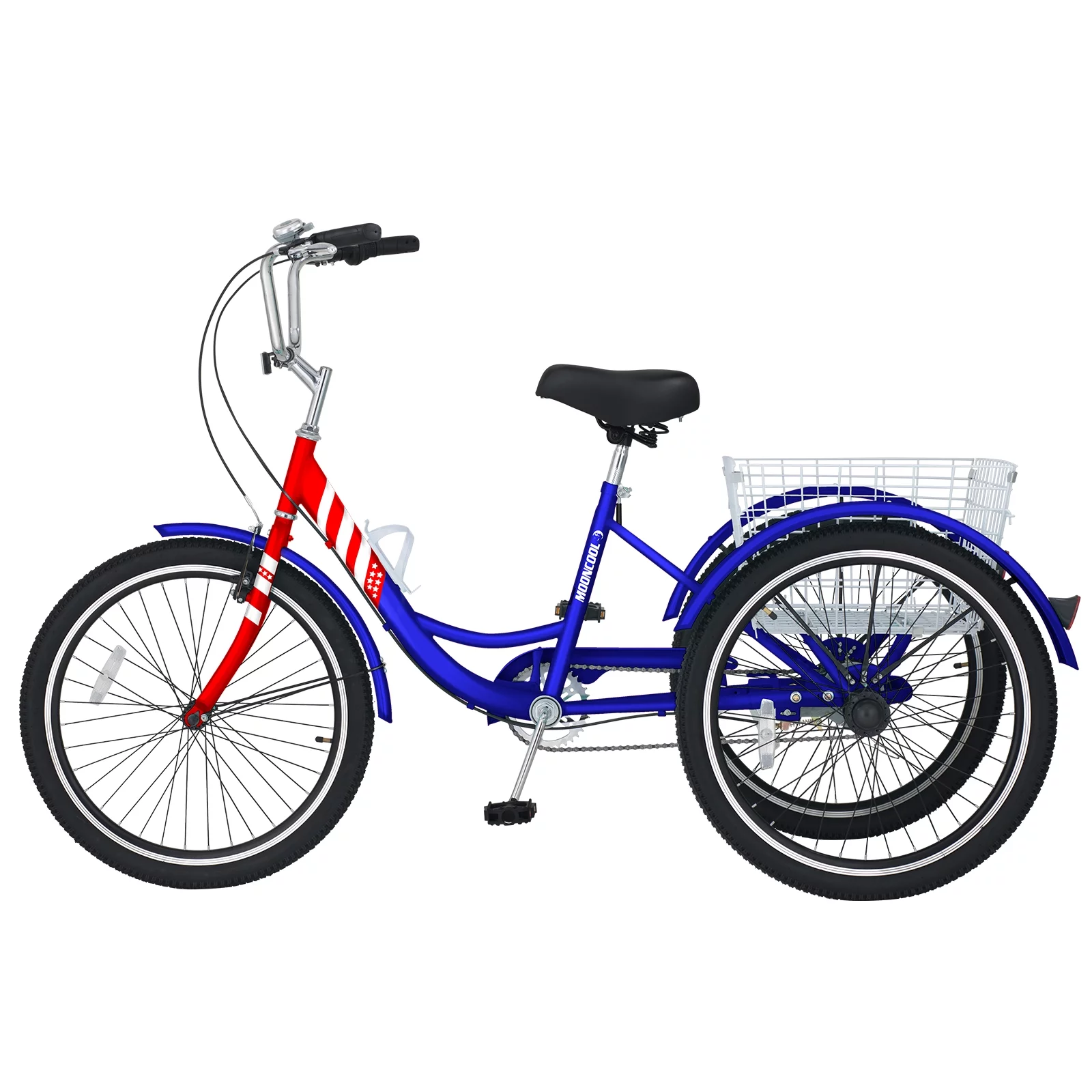 Lilypelle 24in Adult Tricycle 1-Speed ,3 Wheel Bicycles with Baskets,Adult Trike 350 Weight Capacity for Senior,Woman,Man,Star & Strip