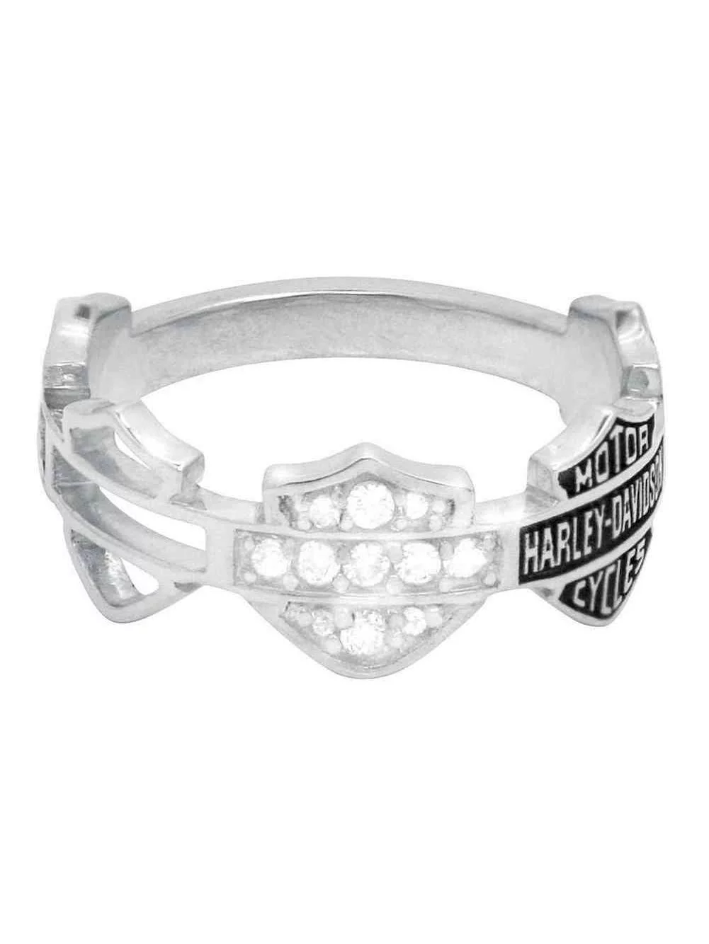 Harley-Davidson Women's Ring, Multi Bar & Shield Logo Band, Silver HDR0227 (5), Harley Davidson