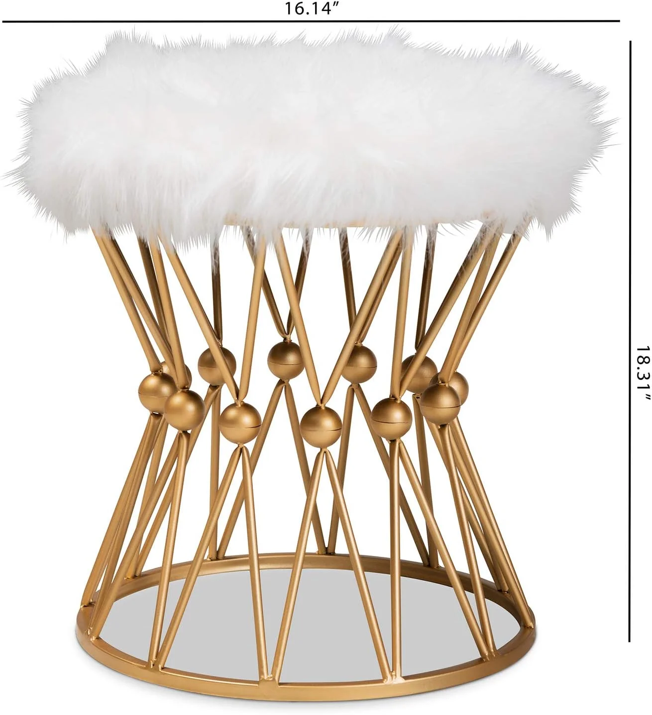 MQLIFEBOOM Leonie Faux Fur Upholstered Gold Finish Metal Ottoman in