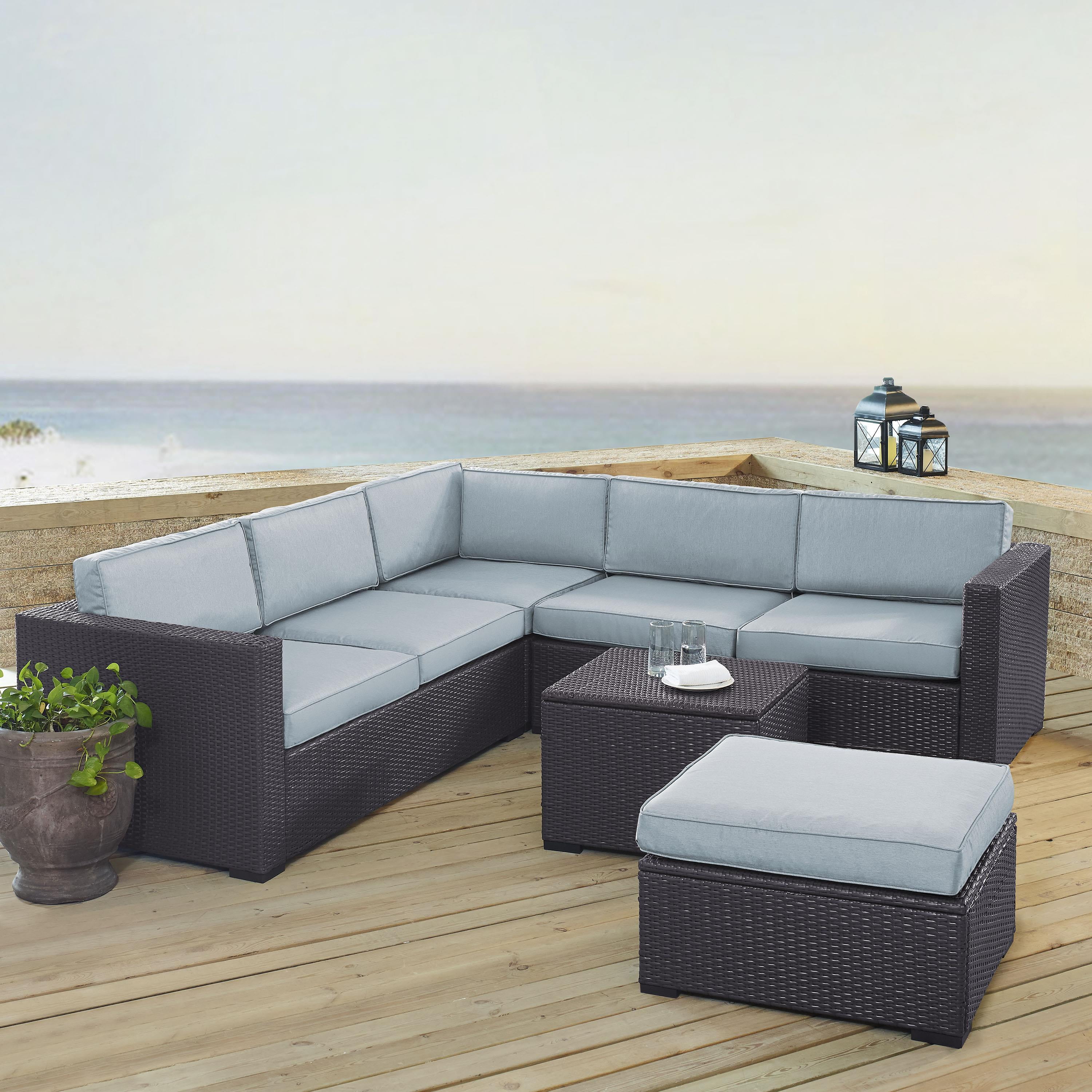Crosley Furniture Biscayne 5 Piece Metal Patio Sectional Set in Brown/Blue