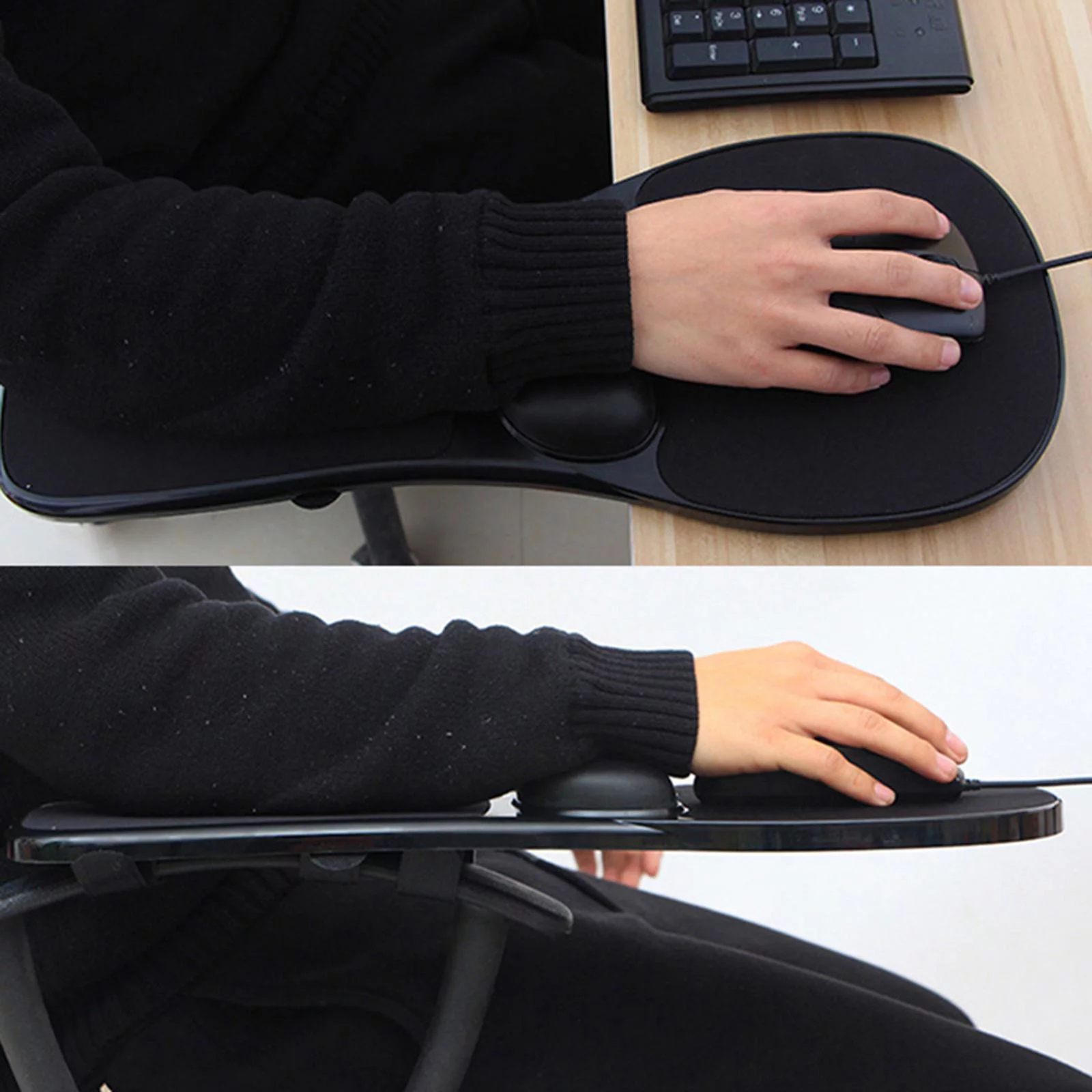 EMOWRASUL Universal Ergonomic Arm Rest,Adjustable Mouse Pad with Wrist Cushion,Comfortable Platform Tray,Black