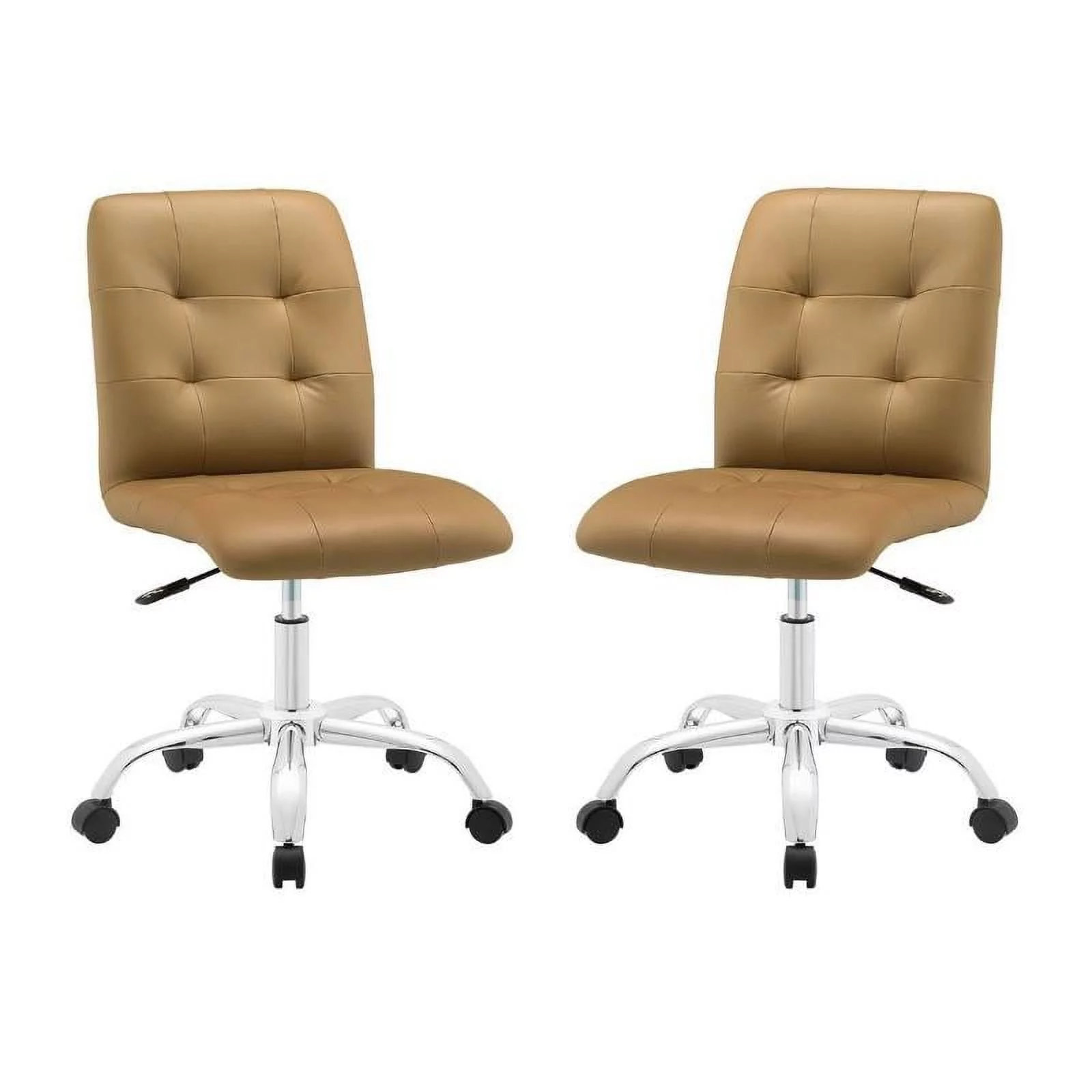 Home Square 2 Piece Swivel Faux Leather Office Chair Set in Tan Brown