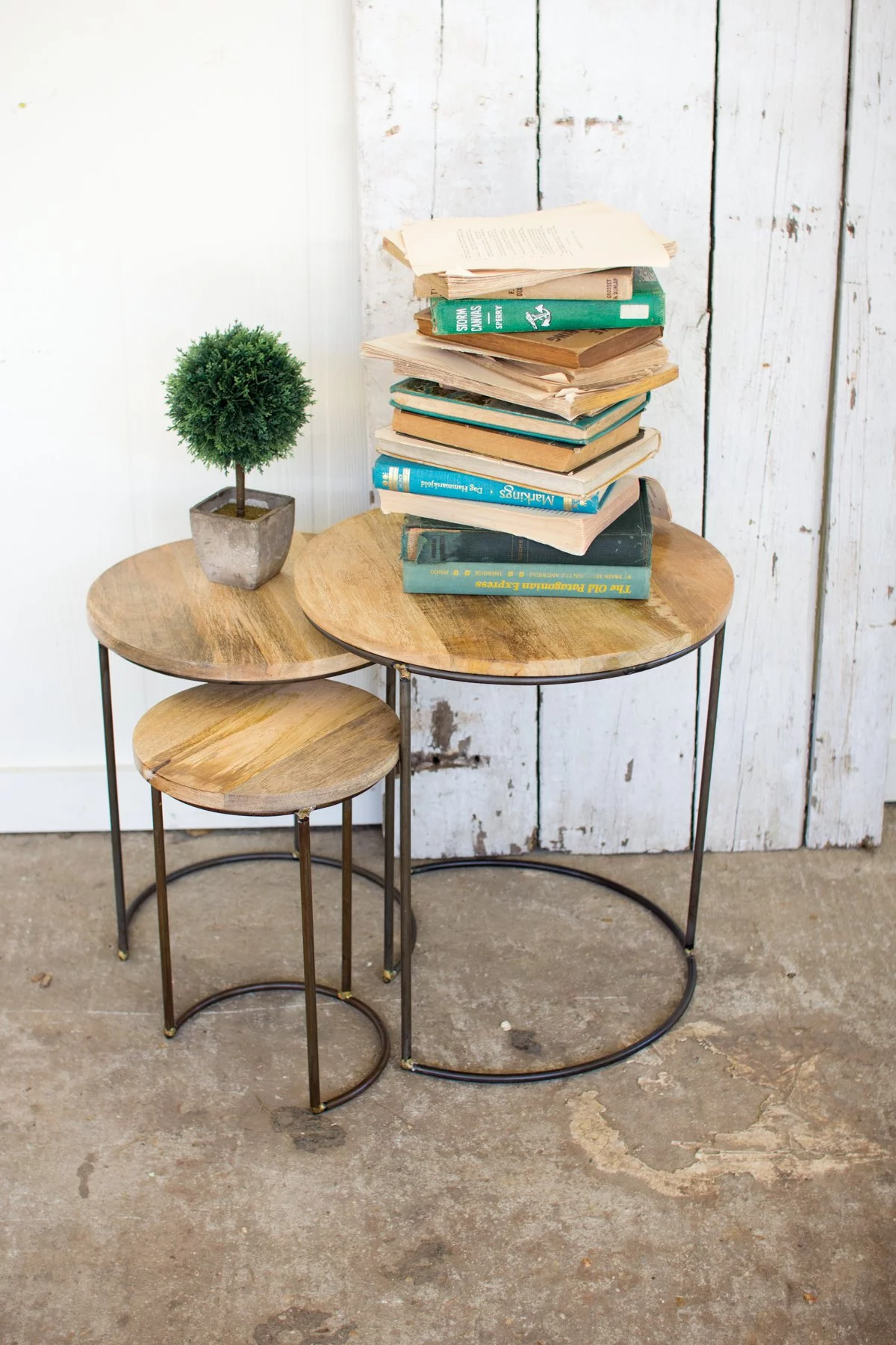 Set Of 3 Nesting Iron Accent Tables With Mango Wood Tops Large 17