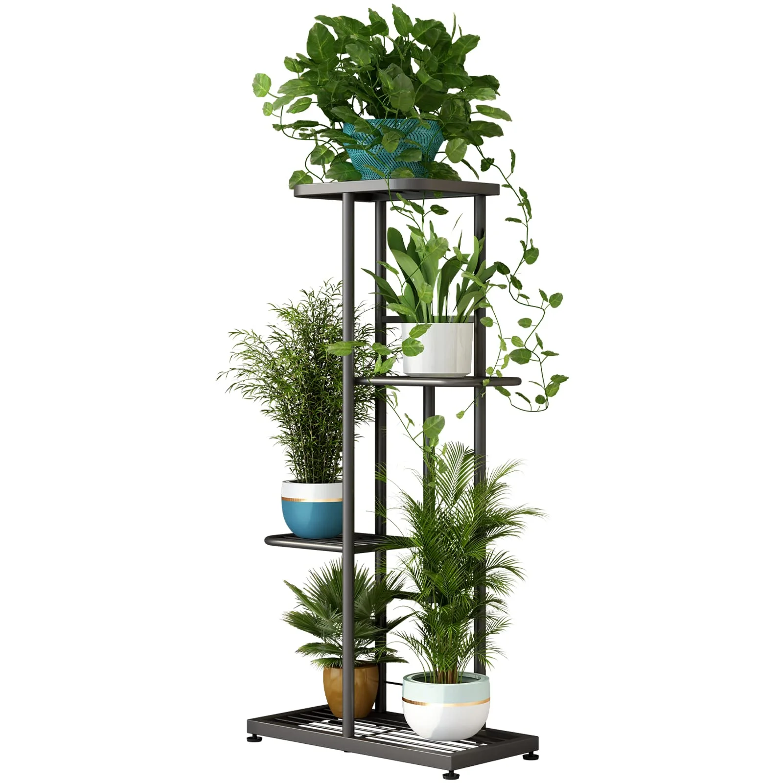 SUOERNUO 4 Tier 5 Potted Metal Plant Stand for Patio Garden Corner Balcony Living Room,Drak Grey