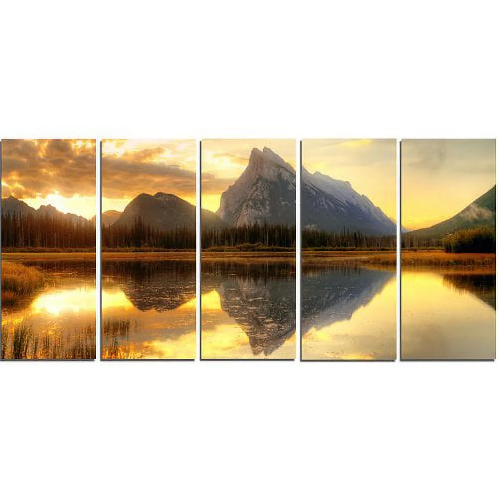 Design Art Vermillion Lake Sunrise in Banff Park 5 Piece Wall Art on Wrapped Canvas Set