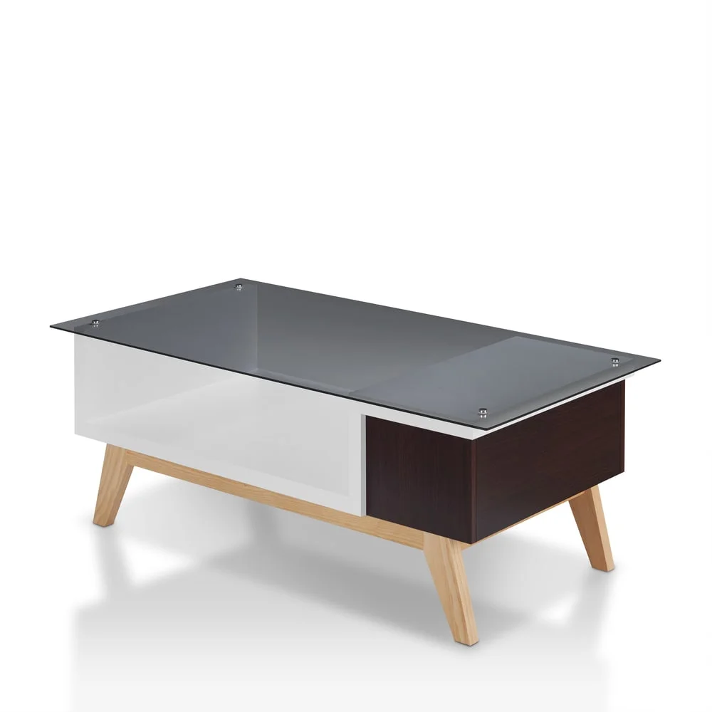 Furniture of America Yini Modern 47-inch Glass Top 1-Shelf Coffee Table by  Espresso Espresso Finish