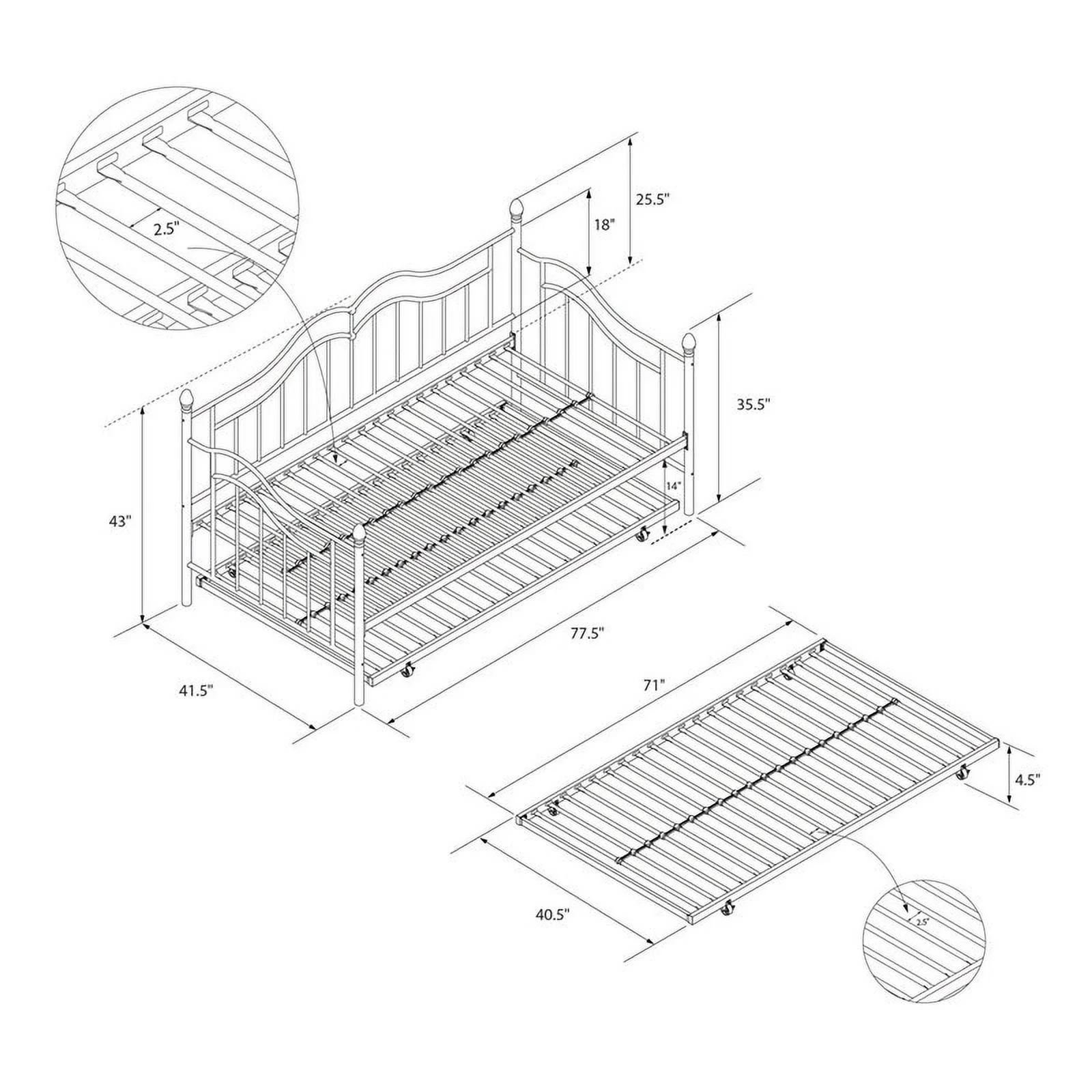 DHP Tatiana Metal Twin Daybed and Trundle in White