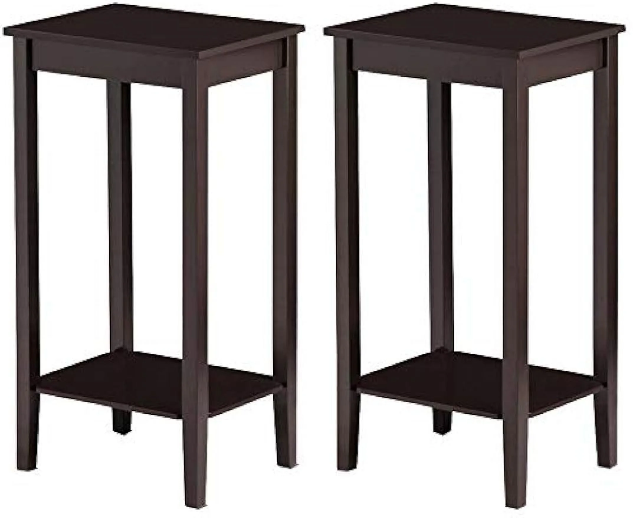 Side Table Set of 2, Wooden End Tables with Storage Shelf and Solid Wood Legs, 29in High Telephone Table Narrow Sofa Side Tables for Living Room/Small Spaces/Hallway/Study, Dark Coffee