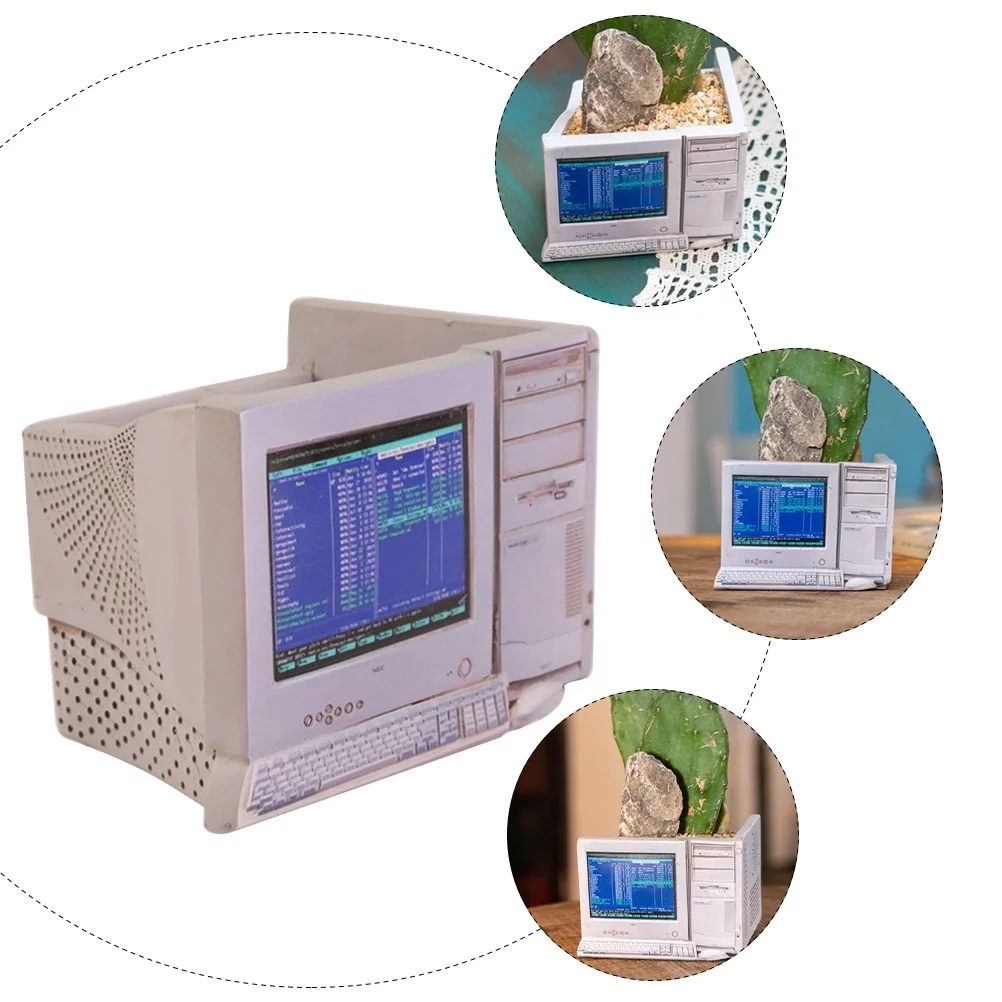 Qumonin Retro Succulent Planter Computer Design Resin Desk Flower Pot