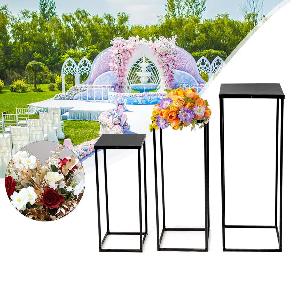 ZhdnBhnos 3Pcs Metal Flower Stand Pedestal Display Rack Geometric Stand Wedding Party Backdrop Decor Black