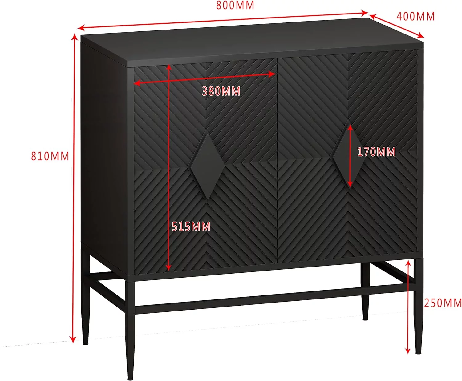 Accent Storage Cabinet Buffet Cabinet With 2 Doors, Featuring Two-Tier Storage, Metal Base, Sideboard Wooden Cabinet For Living Room, Study And Entryway (Black)