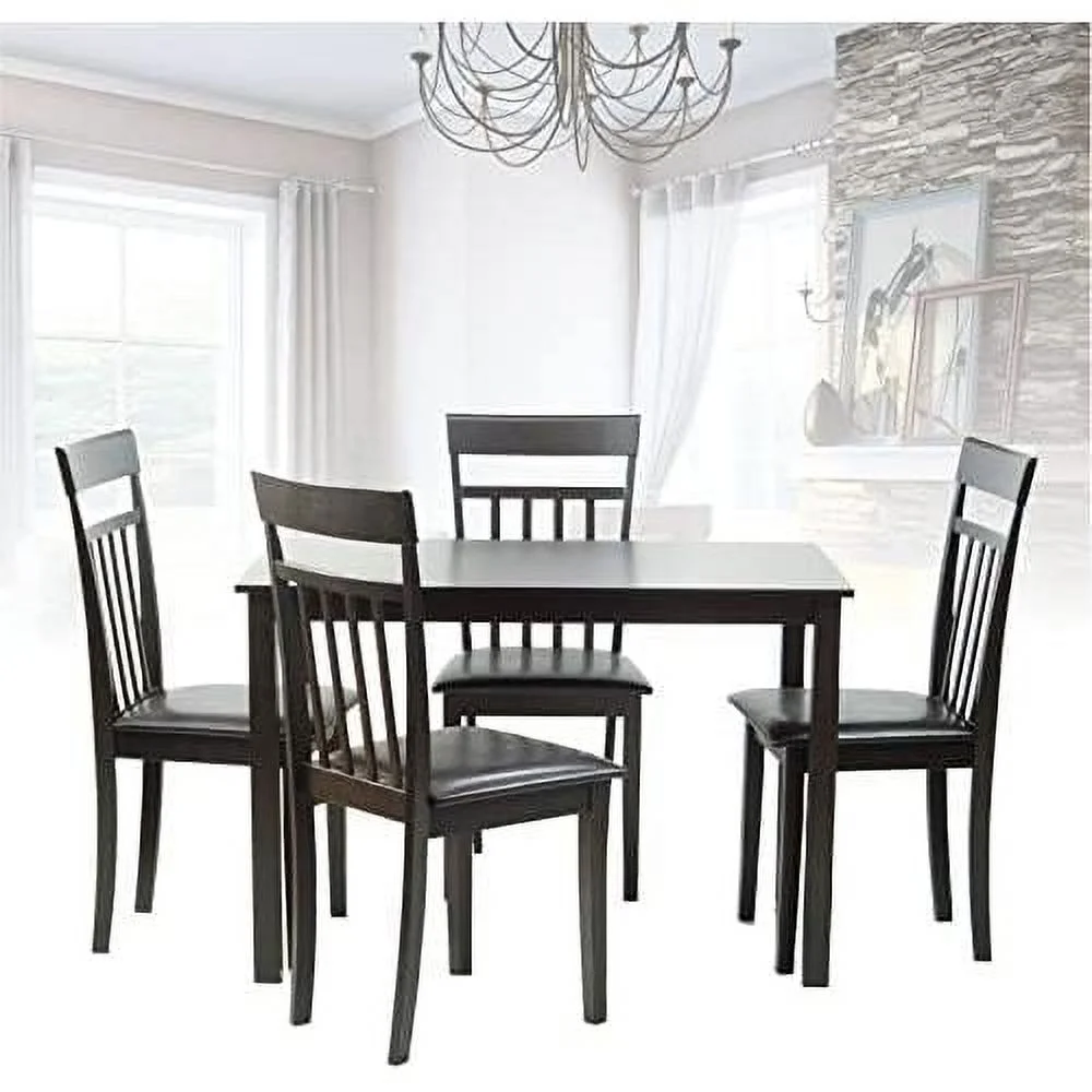 Dining Kitchen Rectangular Classic Table Solid Wooden Modern In Black Espresso Finish