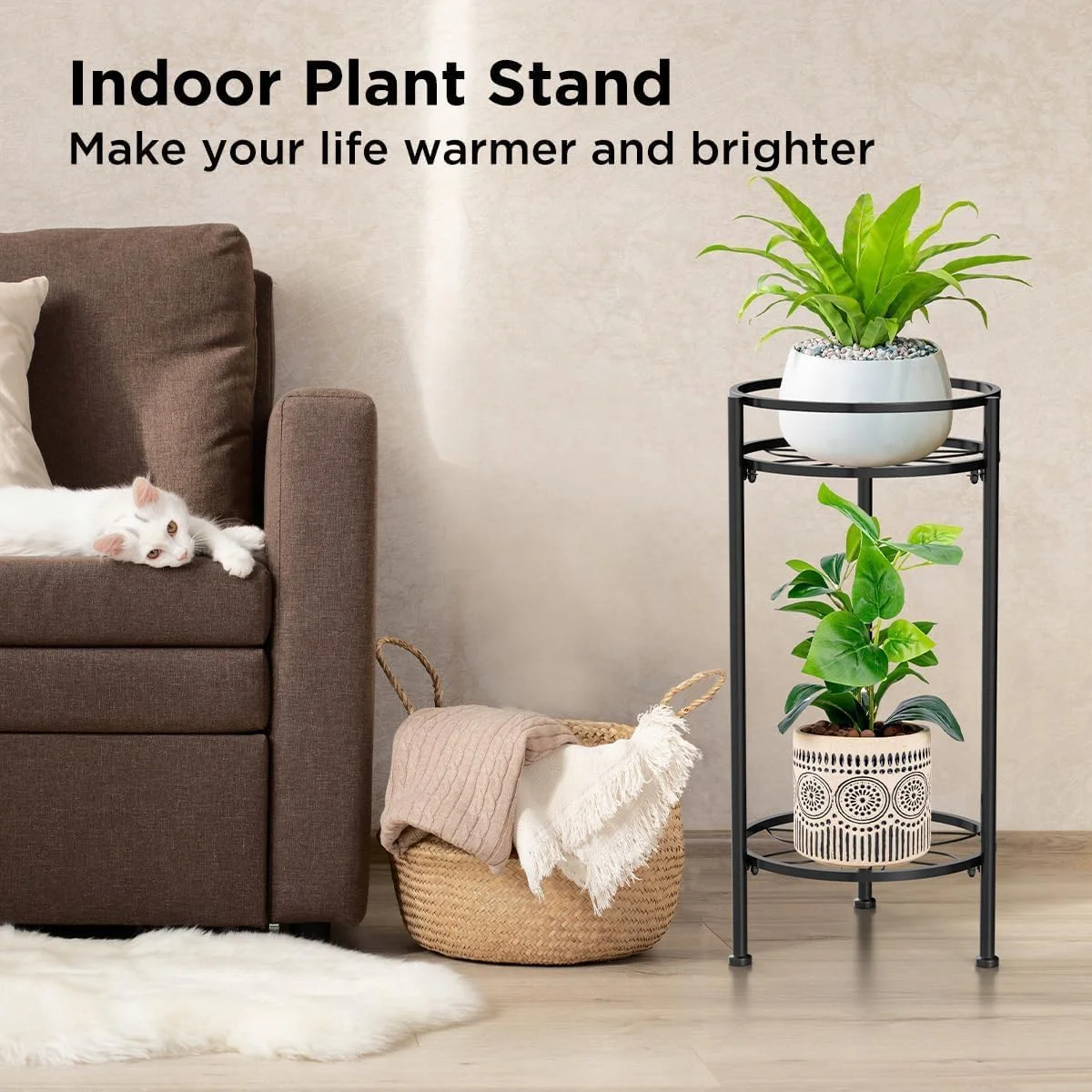 Plant Stand Indoor,2 Tier Metal Plant Stand 23.5'' Tall Heavy Duty Sturdy Plant Shelf Holder,Rustproof Decorative Plant Stands Outdoor for Corner Garden Patio Livingroom Balcony