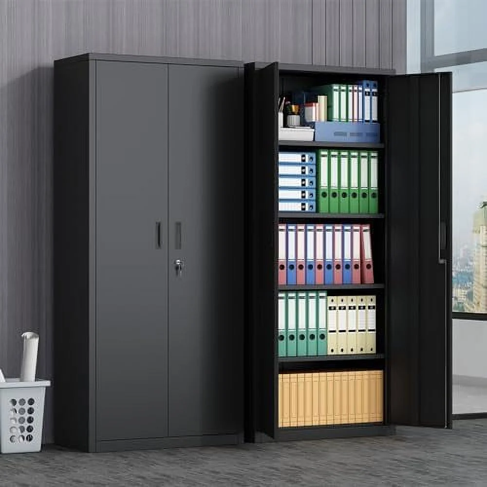 YPDCHB Metal Garage  Cabinet 71" Office Filing Cabinet with Door and Lock Tall Large Utility Steel Cabinet with 4 Adjustable Metal Shelves Black for Garage/Kitchen/Pantry Organizer