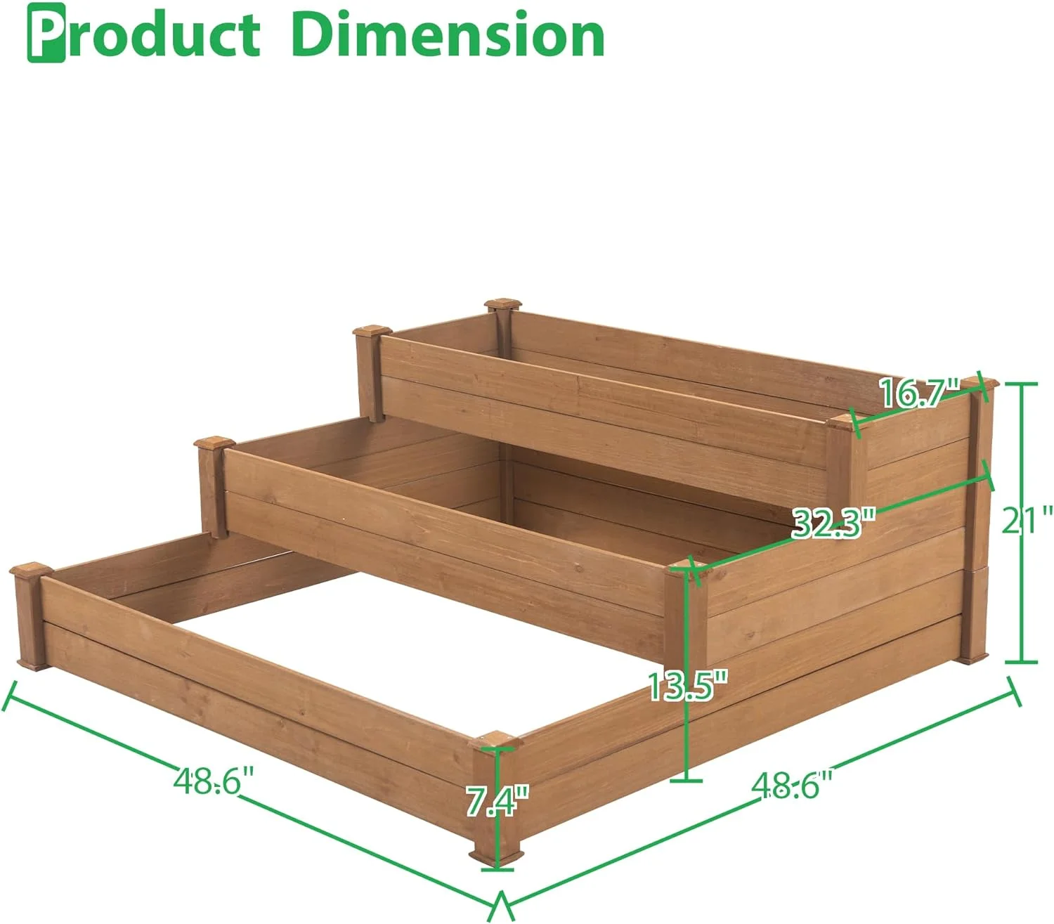 48.6 x 48.6 x 21in Raised Garden Bed Horticulture Outdoor Elevated Flower Box Tiered Garden Bed Wooden Vegetables Brown