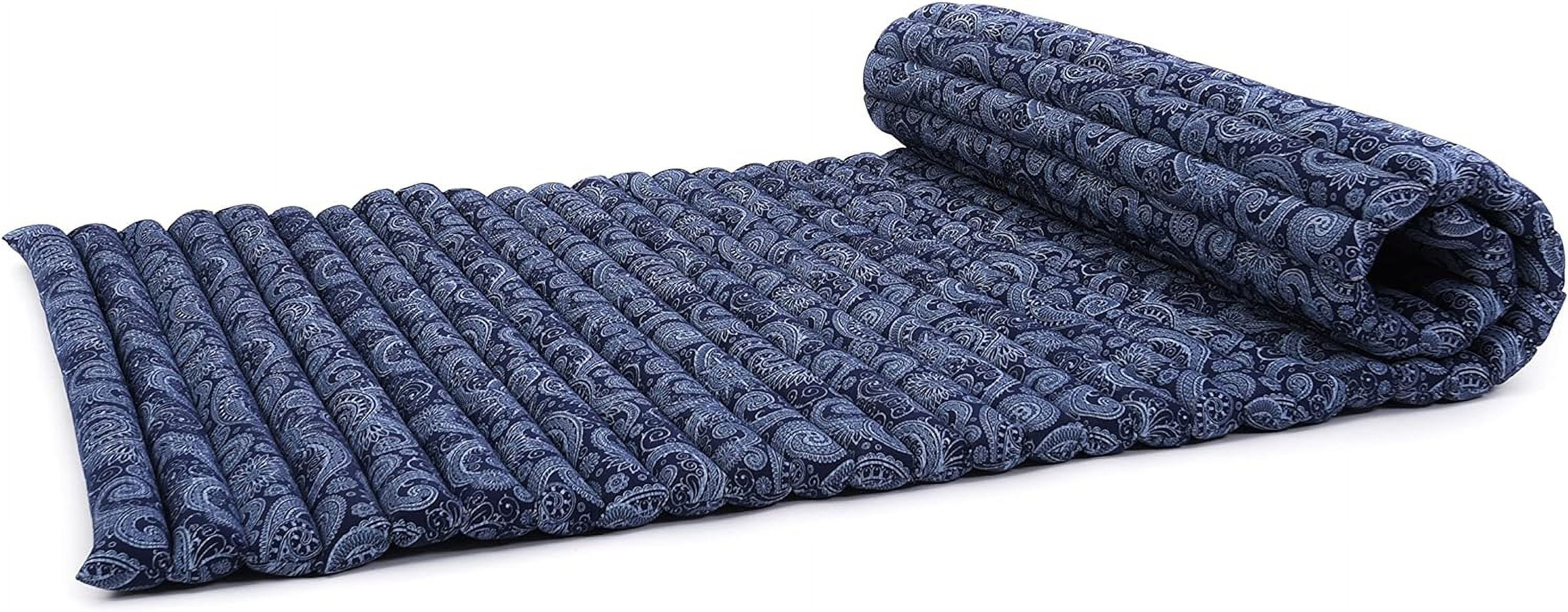 YILAN - Foldable Floor Mattress - Japanese Roll Up Futon -Trifold Tatami Mat- Guest Floor Bed - Camping Mattress - Thai Massage Mat, Kapok Filled, 75 x 39 inches, Blue White