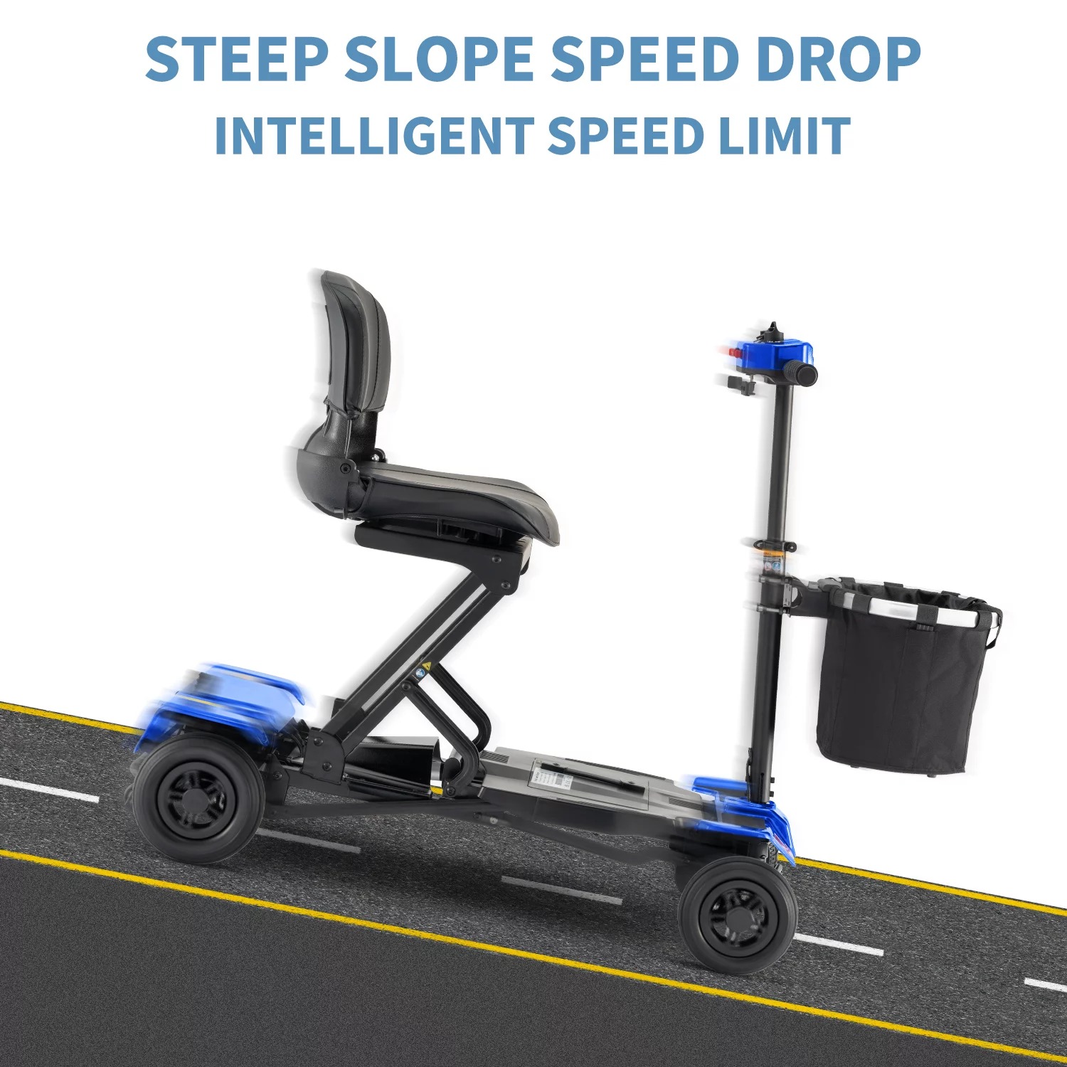 Cottinch 4 Wheels Mobility Scooter Collapsible Folding Travel Mobility Scooter, Electirc Wheelchair with Basket for Seniors, Blue