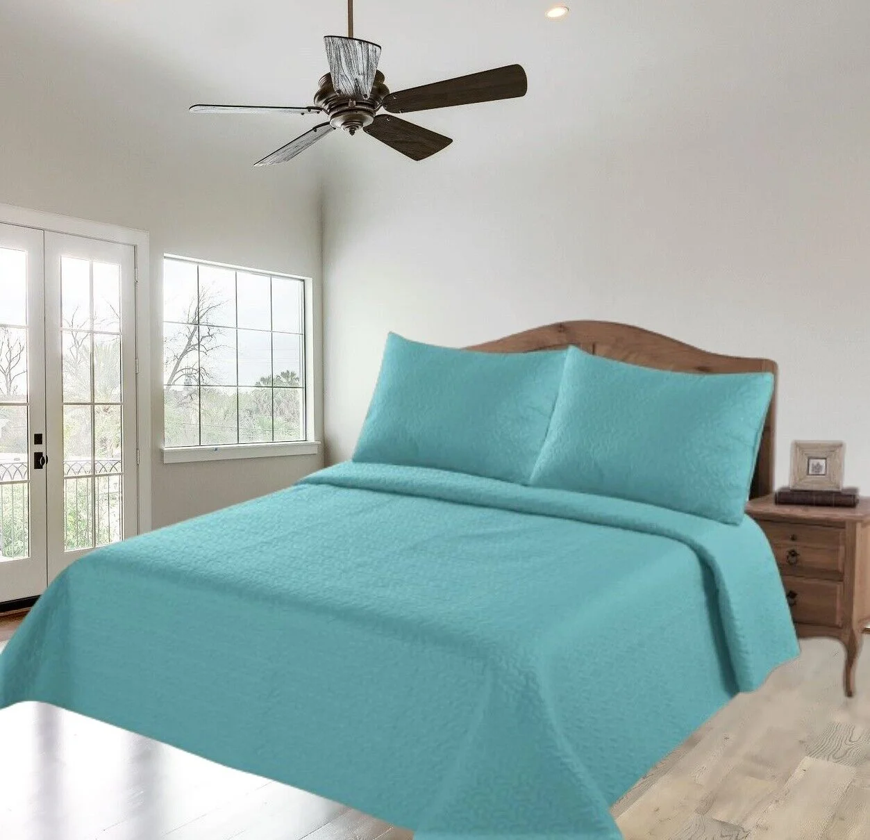TURQUOISE QUEEN MIDWEST MODERN 1900 COUNT MICROFIBER SOFT TOUCH  LANCASTER CLOSEOUT QUILT BEDDING BEDSPREAD COVERLET PILLOW CASES SET