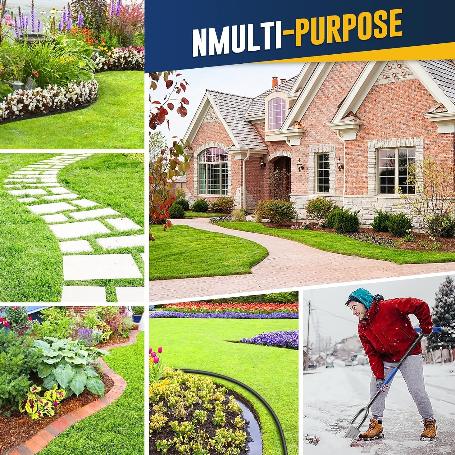 Hermsche Manual Edger Lawn Tool Half Moon Lawn Edger with T-Grip Sidewalk Lawn Grass Long Handled Step Edger Stainless Steel Manual Trimming Shovel,38.2inch.