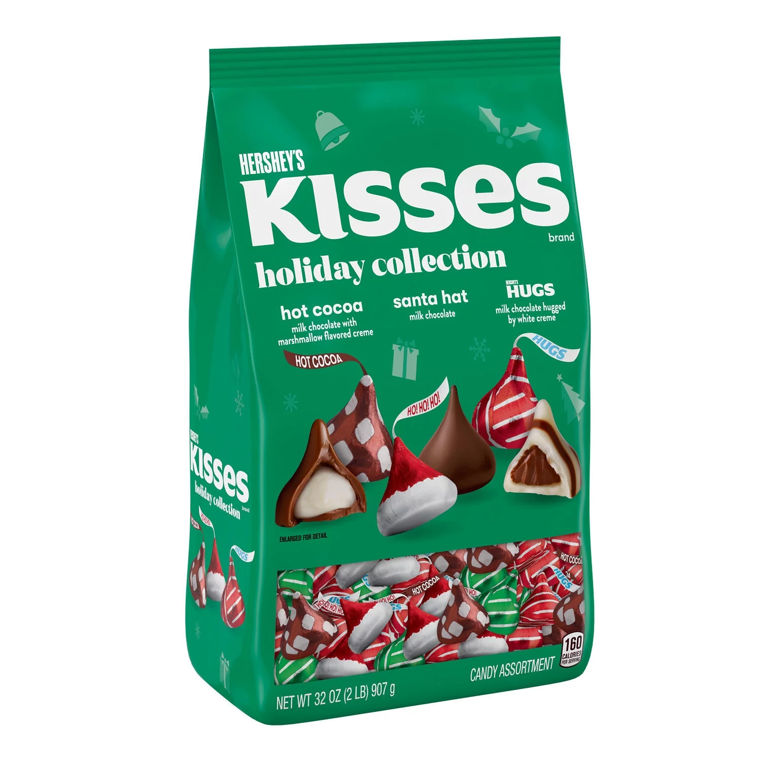 Hershey's Hugs And Kisses Assorted Flavored Christmas Candy, Variety Bag 32 oz