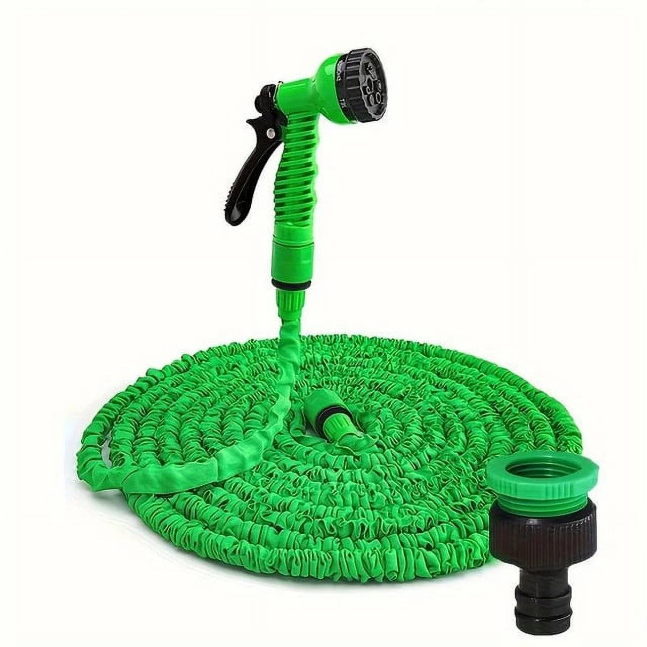 Expandable 100ft Garden Hose: 7-Mode Nozzle, Lightweight, Kink-Free & Universal Fit - Perfect for Gardening & Outdoor Use Green