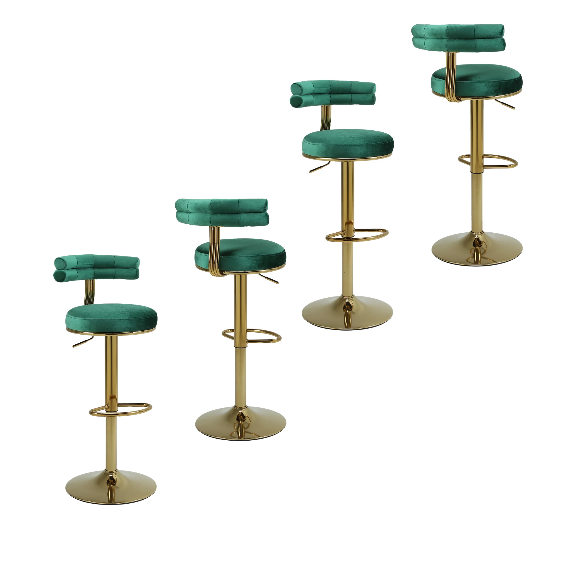 25-33 Inch Velvet Bar Stools, Counter Height Adjustable Swivel Barstools High Bar Chairs with Back and Footrest, Stools Chair with Footrest for Home Kitchen Island, Pub(Green,Set of 4)