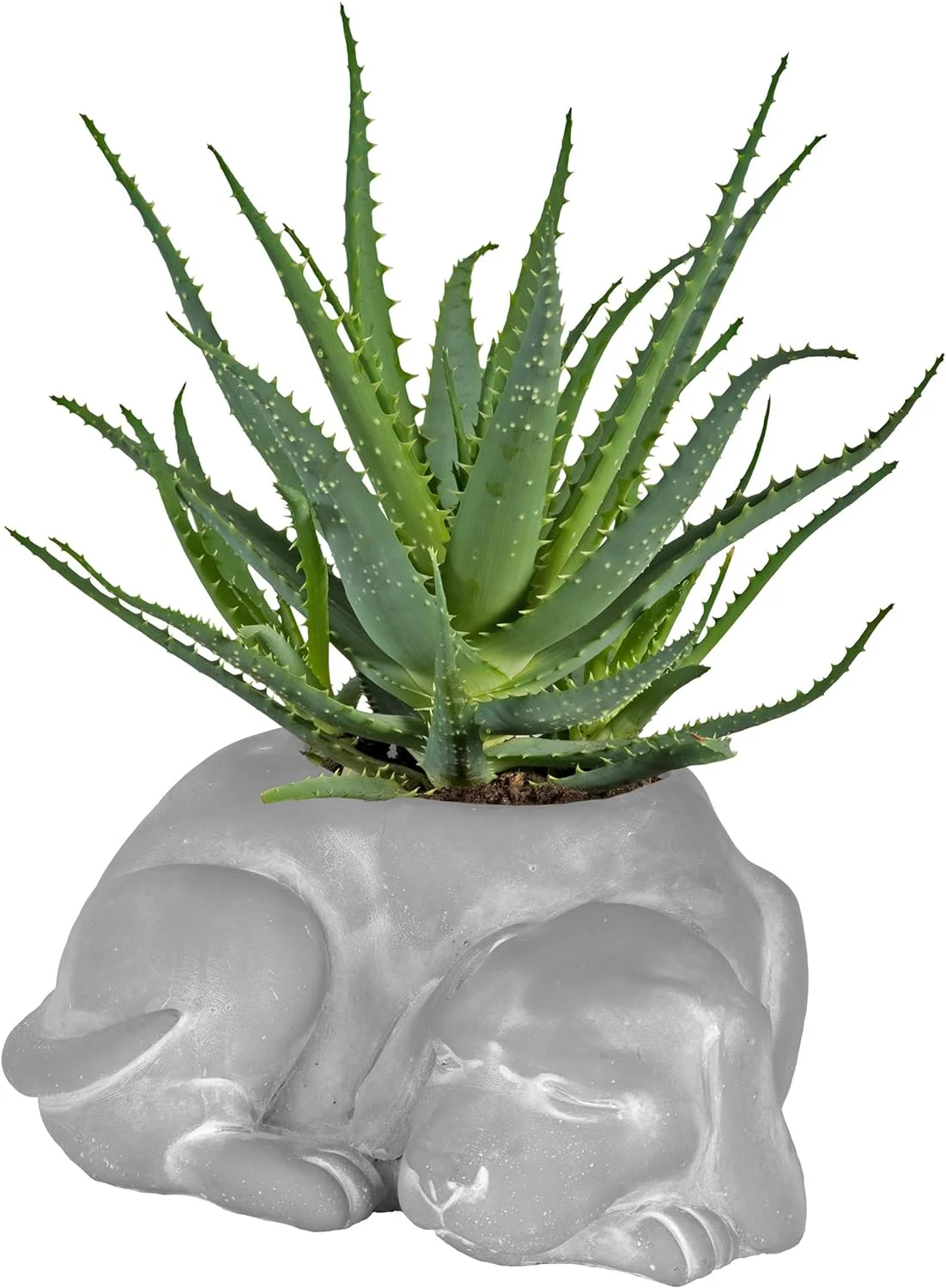 Cement Buddies Indoor Outdoor Planter With Drainage Hole, Sleeping Dog, Small, Natural Gray, 7In