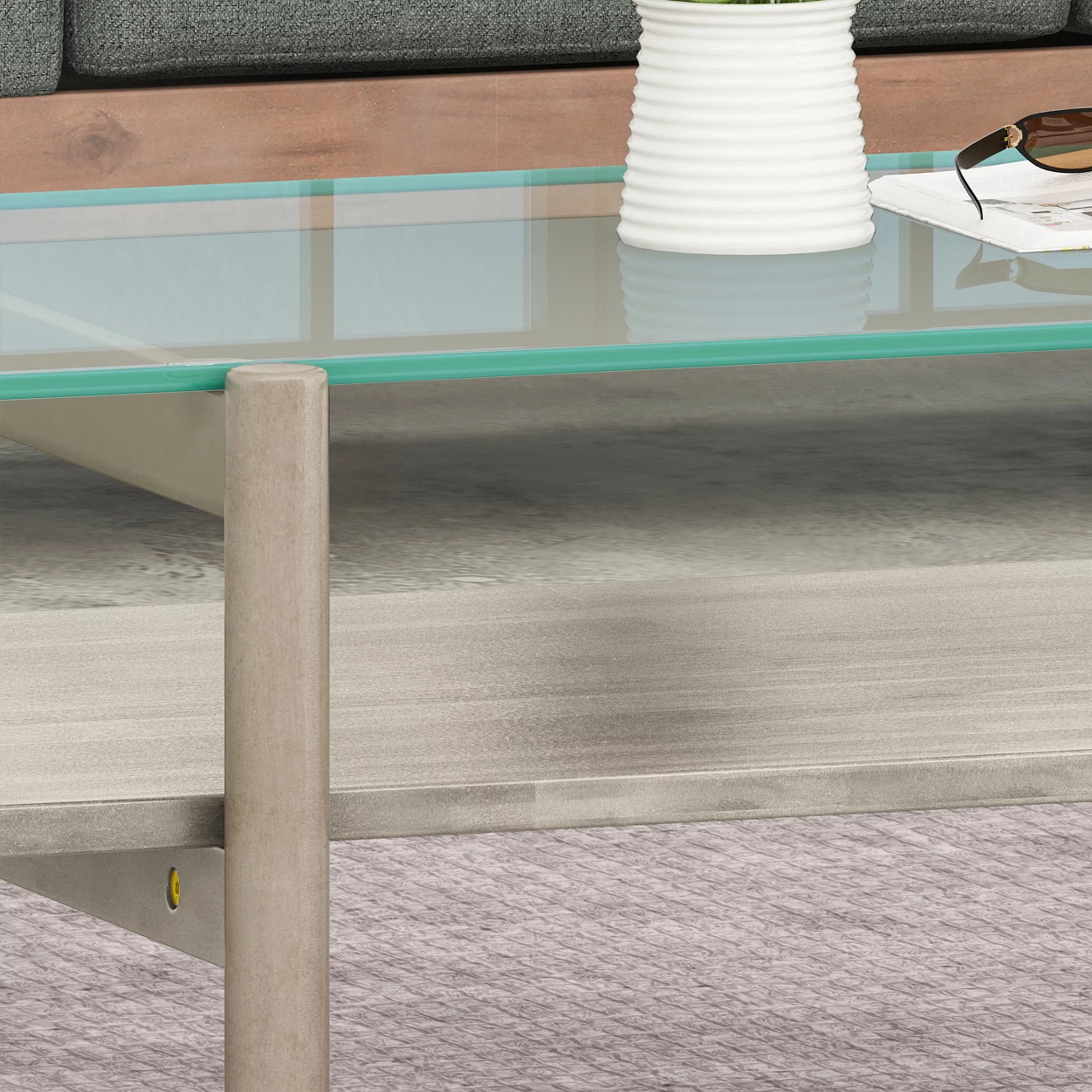 Noble House Grantlee Acacia Wood Coffee Table with Tempered Glass Top, Gray Finish