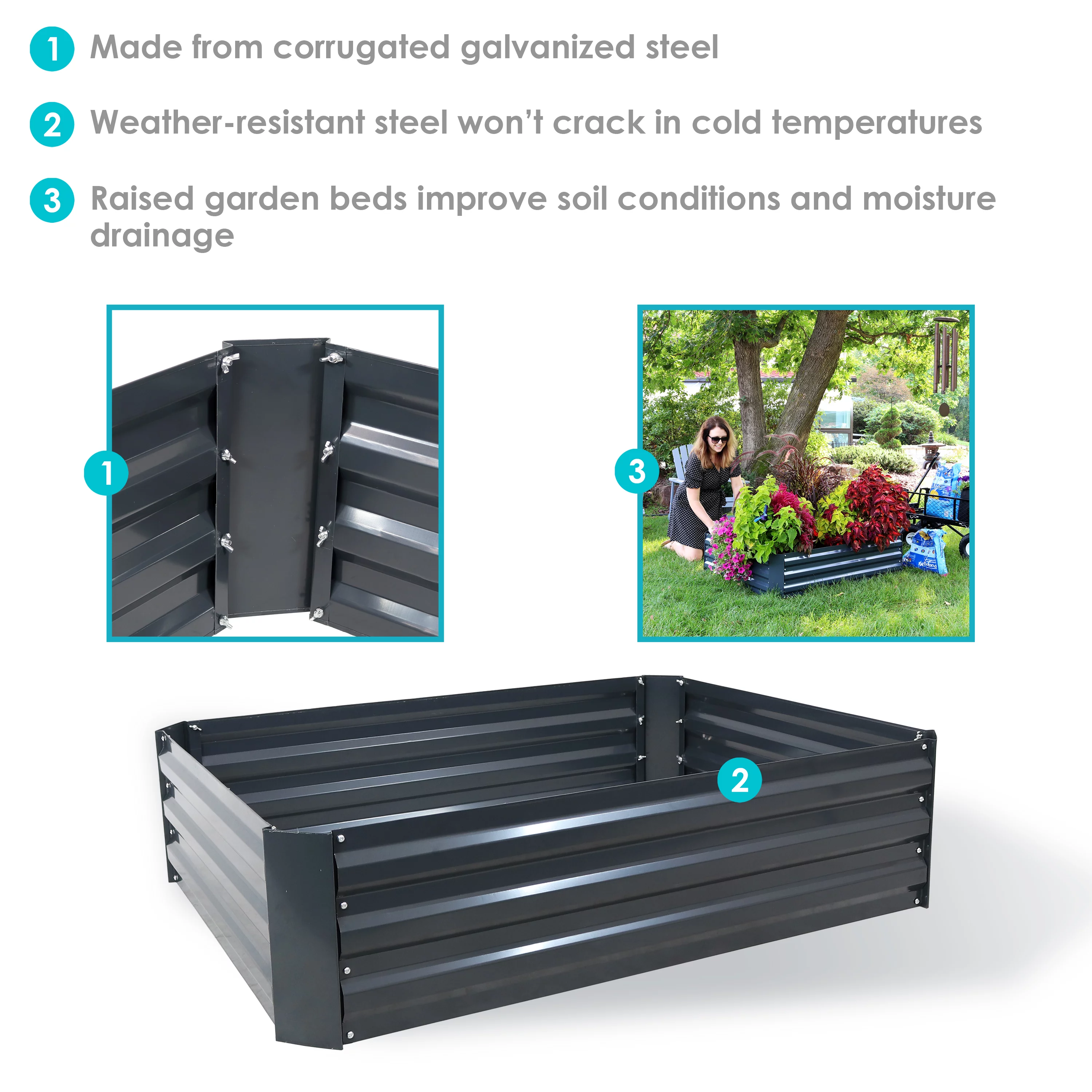 Sunnydaze Galvanized Steel Raised Garden Bed - Large Rectangle - 47