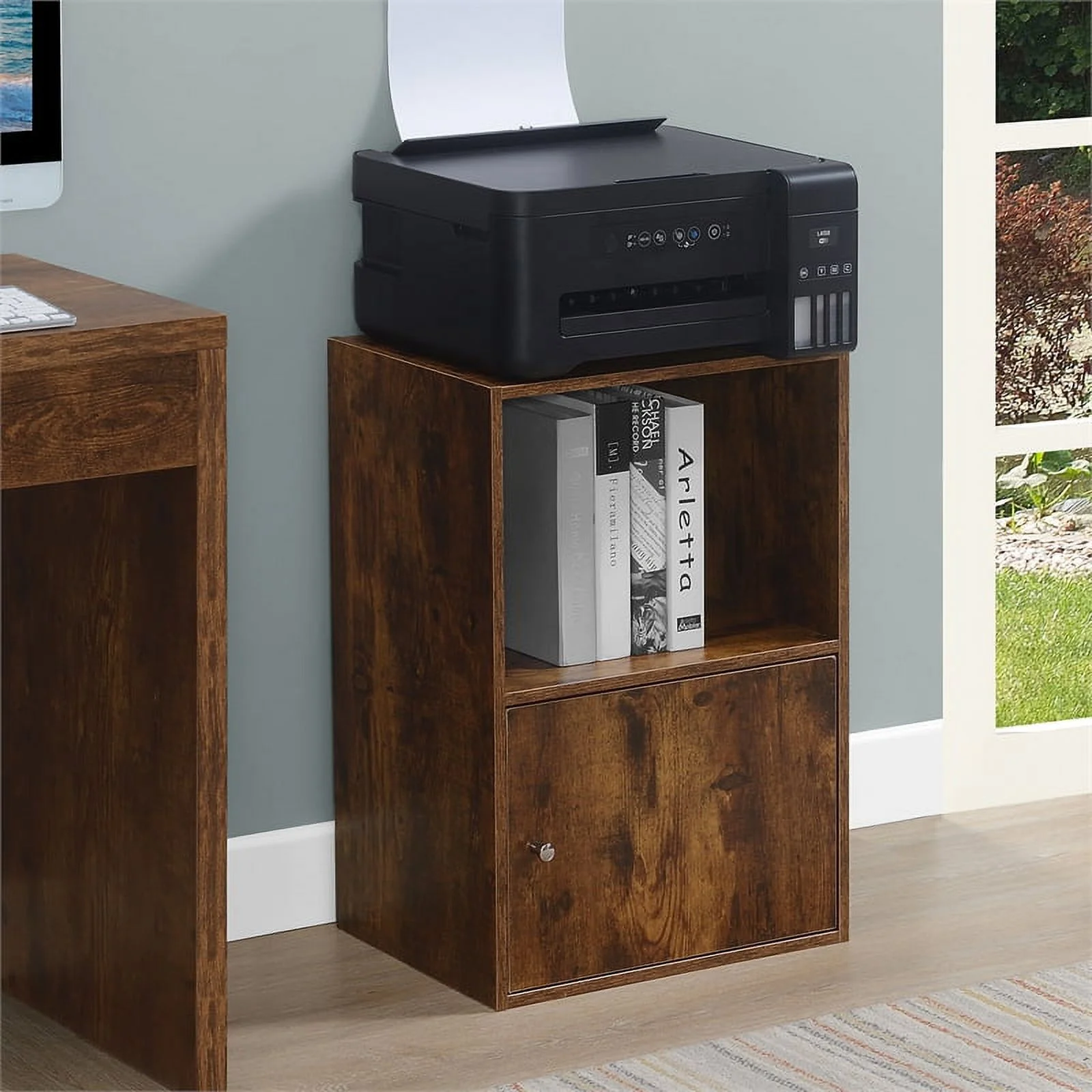 Pemberly Row One-Door Cabinet with Shelf in Walnut Wood Finish