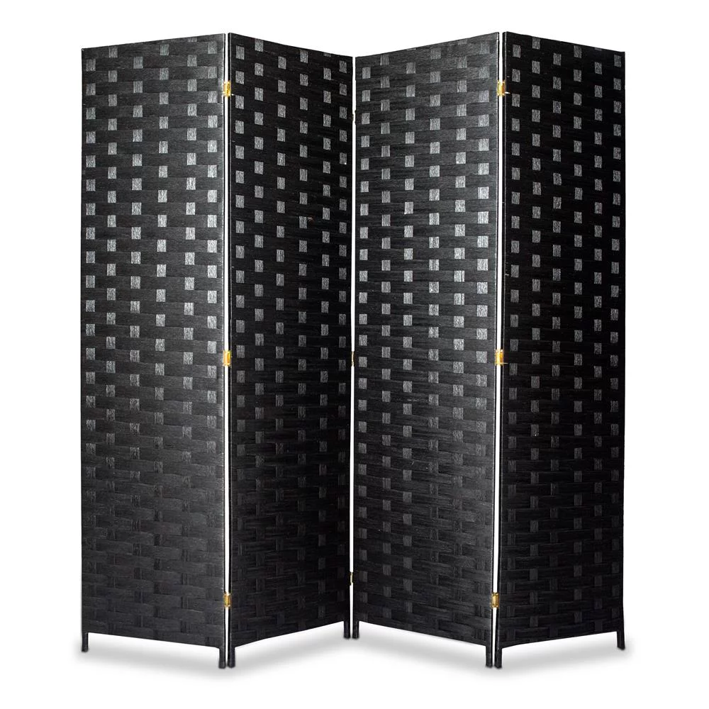SereneLife 4-Panel Portable Lightweight Freestanding Indoor Foldable Woven Fiber Room Divider, Black