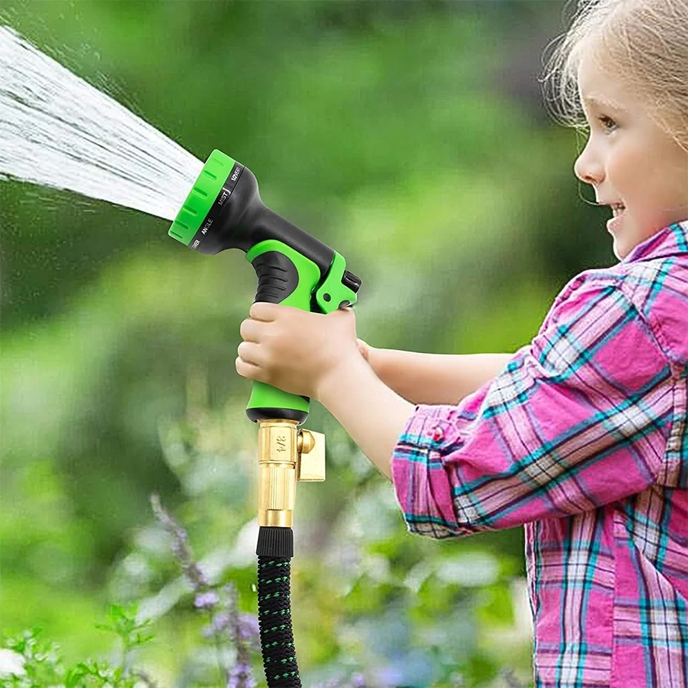 Expandable Garden Hose 50 ft with 10 Functions Hose Sprayer, Flexible Garden Hose Leak-Proof with Natural Latex, No-Kink Collapsible Hose Green