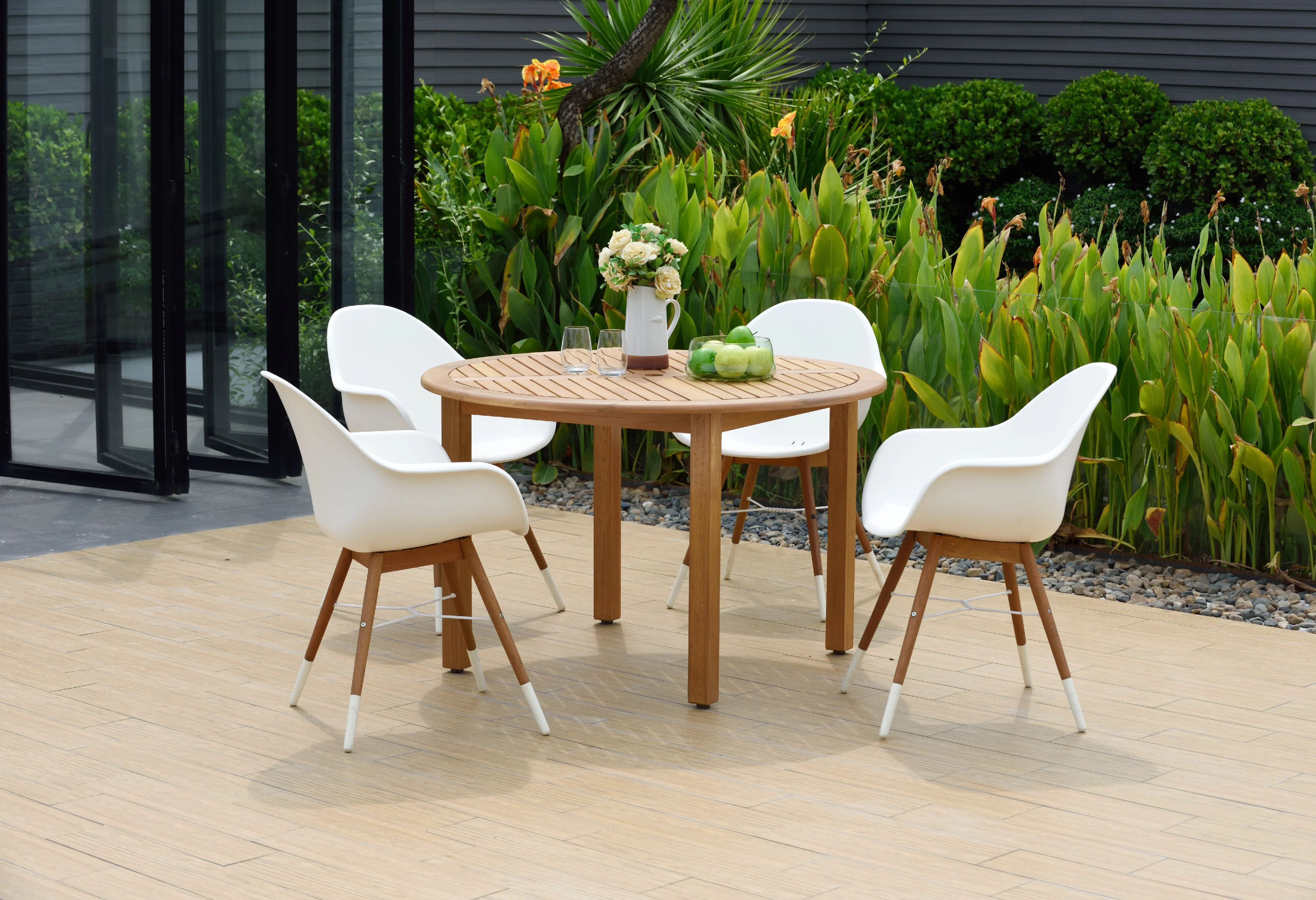 Llorient 5 Piece Solid Wood 100% FSC Certified Round Patio Dining Set