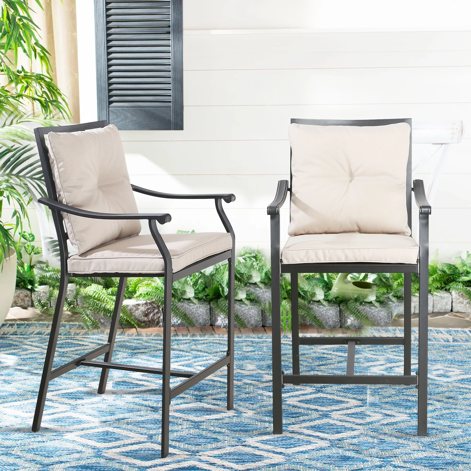 Ulax Furniture Patio Bistro Bar Stools Metal Counter Height Stools with 100% Polyester Cushion, Set of 2