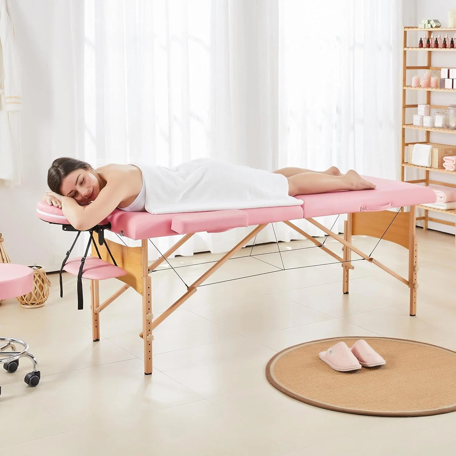 Spa Bed Portable Lash Bed Massage Bed Foldable Spa Tables Adjustable 2 Fold with Non-Woven Bag, Black