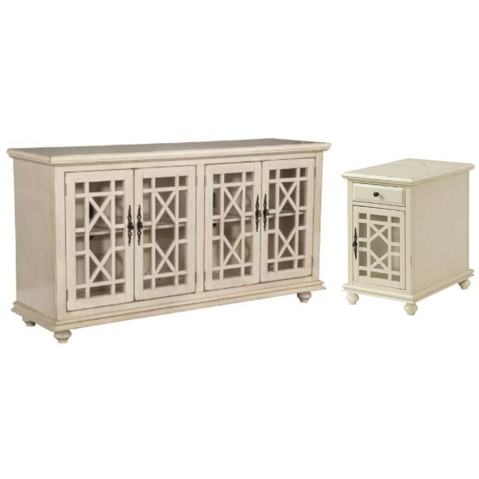 Home Square 2-Piece Set with Elegant Chairside Table & Jules TV Stand in White