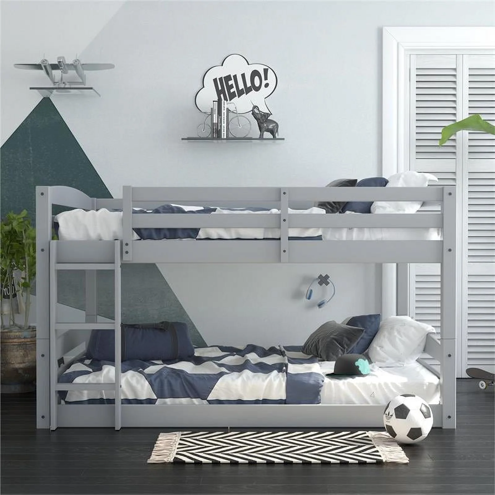Dorel Living Phoenix Full-Over-Full Floor Bunk Bed in Gray
