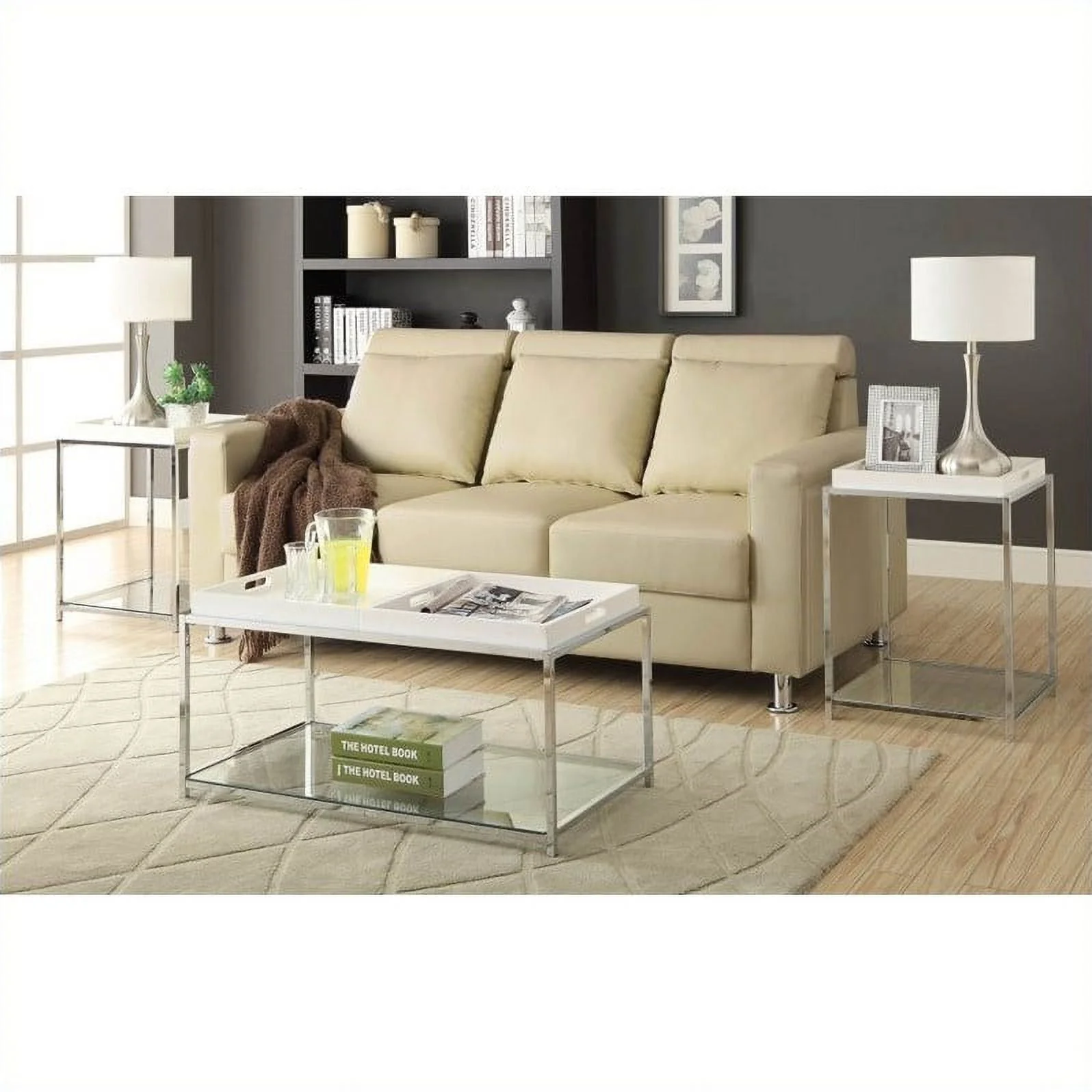 Pemberly Row Square Steel Frame Glass End Table in Chrome
